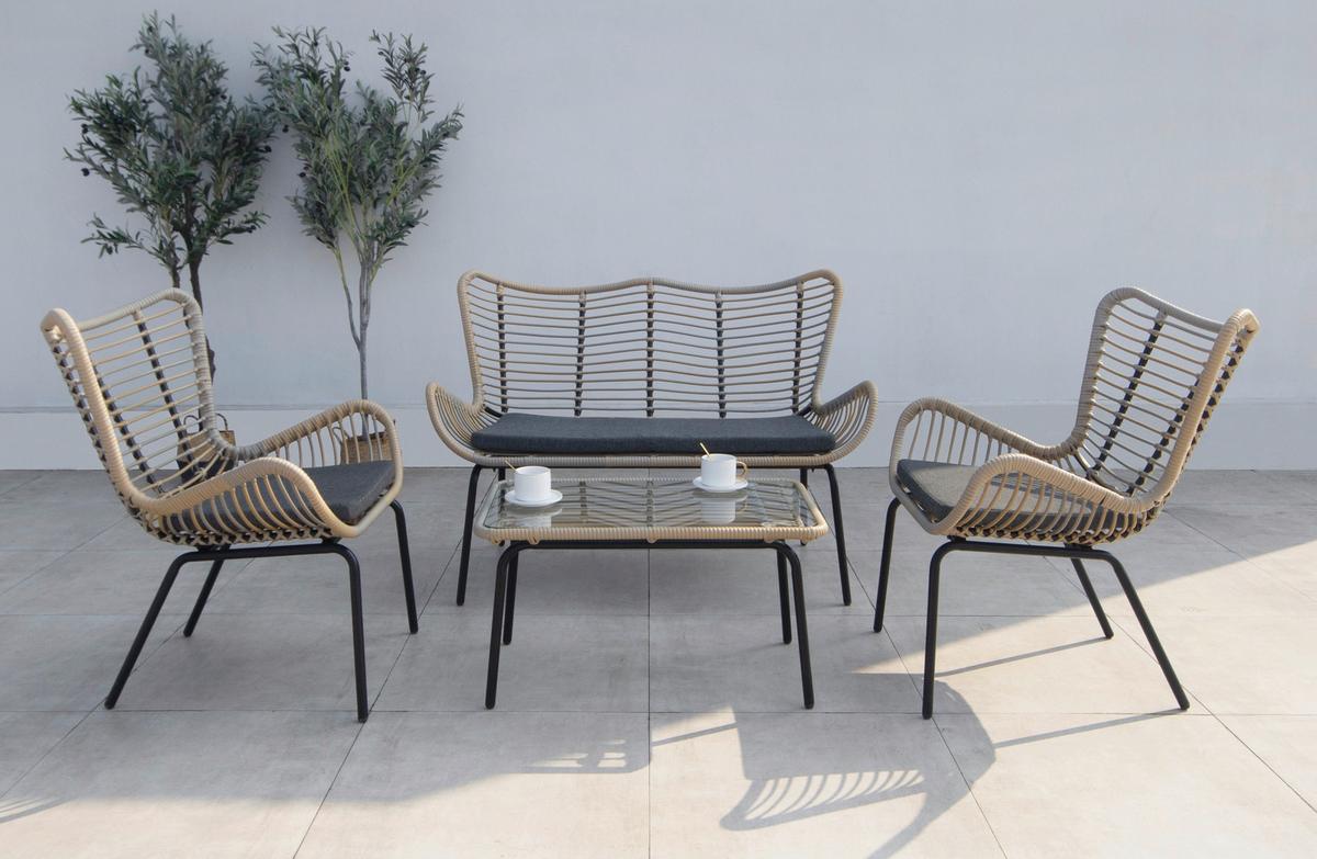 Lounge Garnitura Korfu, 4-Delni Set, Temno Siva - barva tikovine/temno siva, Basics, kovina/steklo (122/86,5/69cm) - Acamp