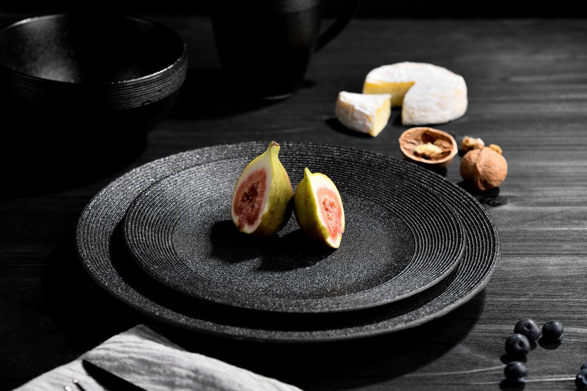 SERWIS OBIADOWO-ŚNIADANIOWY GROOVER - czarny, Lifestyle, ceramika (36.5/33.5/33.5cm) - Novel