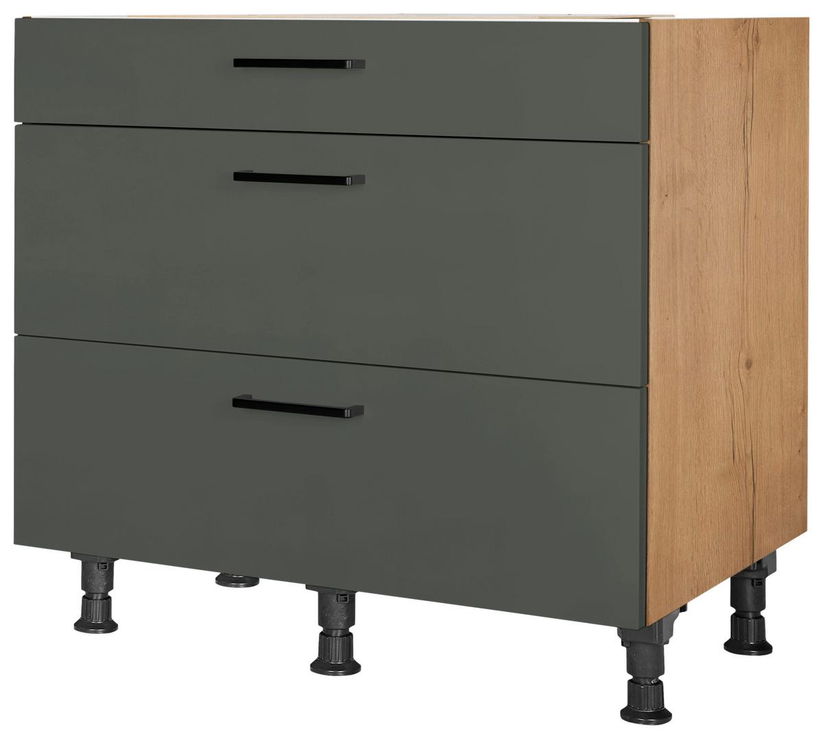 Schubkastenunterschrank Easytouch Grün - Eichefarben/Schwarz, MODERN, Holzwerkstoff/Metall (90/87/56cm) - Nobilia