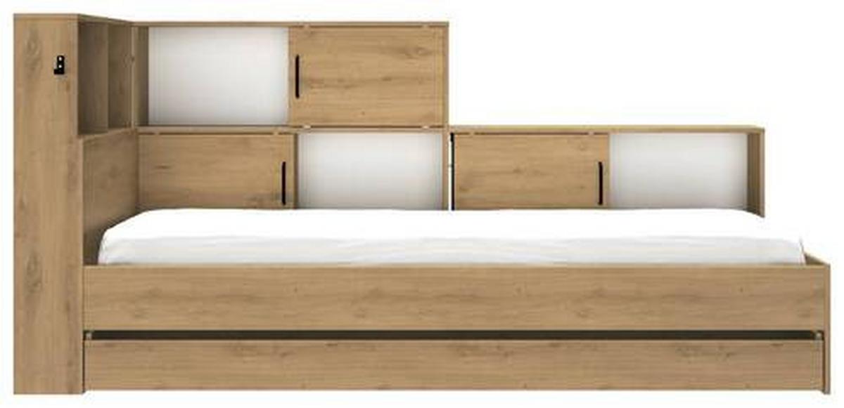 Postelja S Predalom Erwan, Barva Hrasta, 90x200cm - bela/hrast artisan, Moderno, leseni material (90/200cm) - MID.YOU