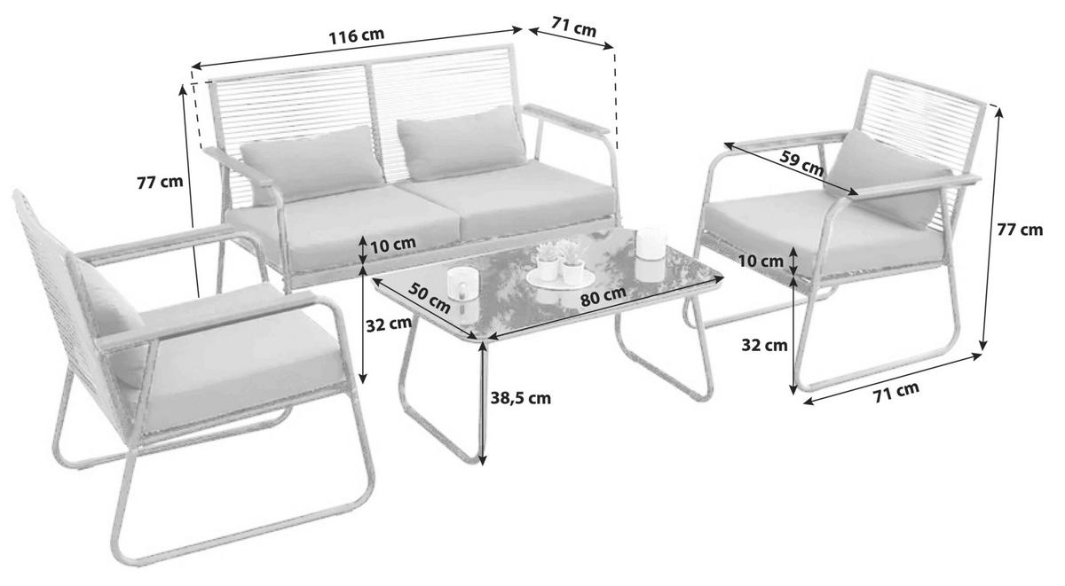 Lounge Garnitura Paxos, 4-Delni Set, Antracit - antracit/svetlo siva, Basics, kovina/steklo (116/77/71cm) - Gardenson
