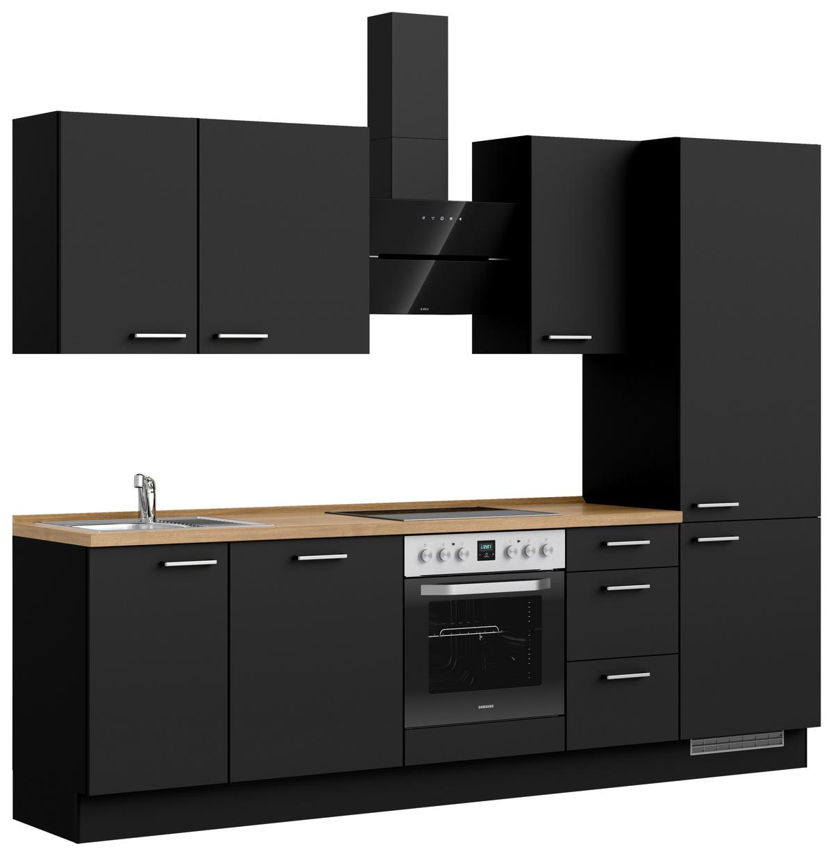 Küchenblock Touch High m. Geräten Schwarz - Edelstahlfarben/Eichefarben, MODERN, Holzwerkstoff/Metall (270cm) - Nobilia