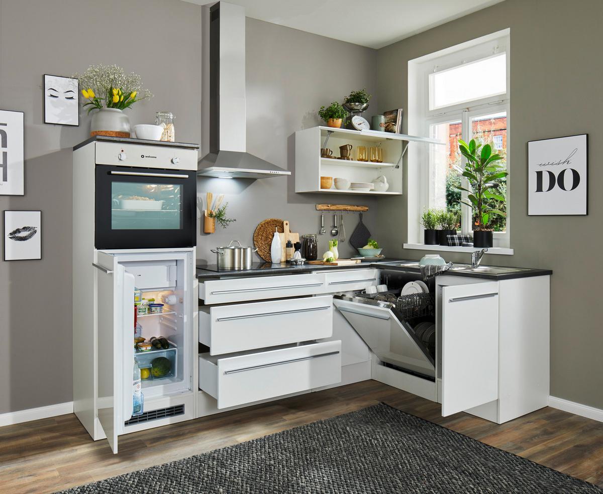 Eckküche Jazz mit Geräten ca.260x175cm Weiß Hochglanz - Weiß Hochglanz/Anthrazit, Basics, Holzwerkstoff/Kunststoff (260/175cm) - P & B