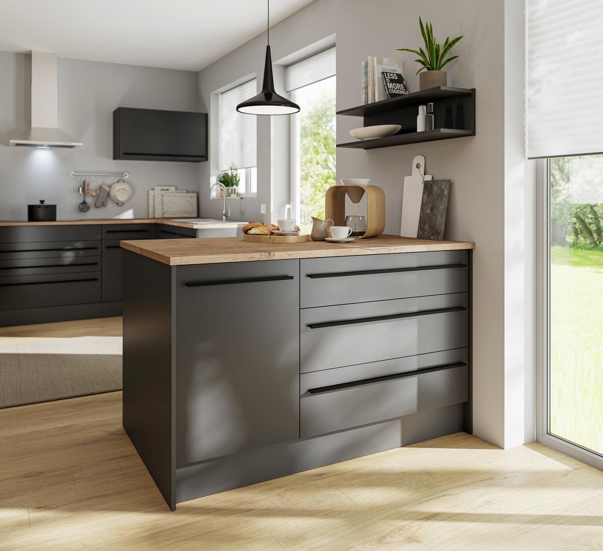 Insulă de bucătărie JAZZ - culoare lemn stejar/negru, Modern, material pe bază de lemn (140/90/90cm) - Modern Living