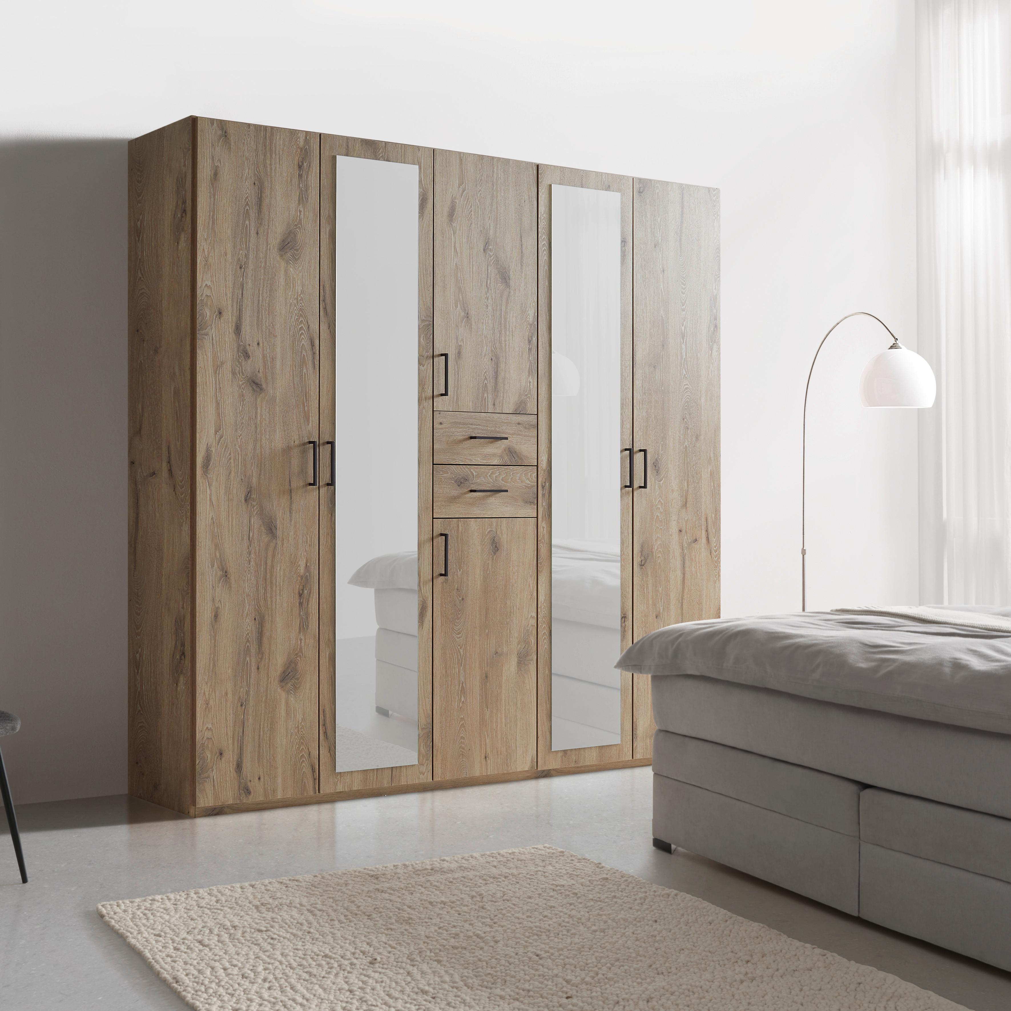 Drehtürenschrank Dillingen Eichefarben - Eichefarben/Schwarz, KONVENTIONELL, Glas/Holzwerkstoff (225/208/58cm) - Mömax
