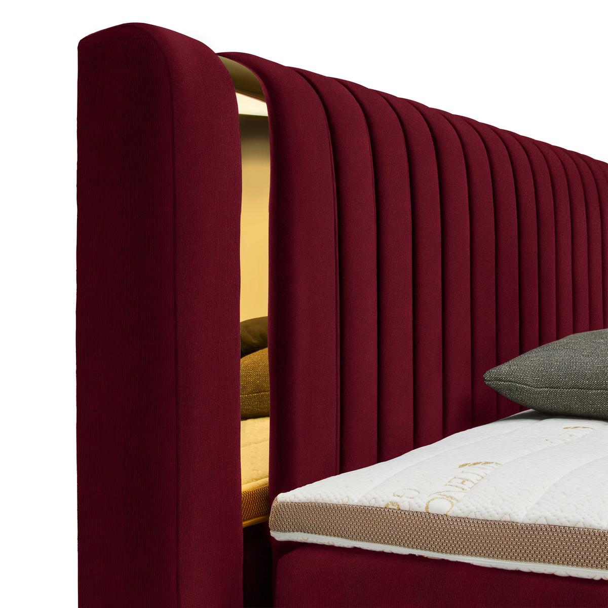 Boxspringbett Minola Gold Weinrot ca. 160x200cm - Weinrot/Schwarz, KONVENTIONELL, Kunststoff/Textil (160/200cm) - Premium Living