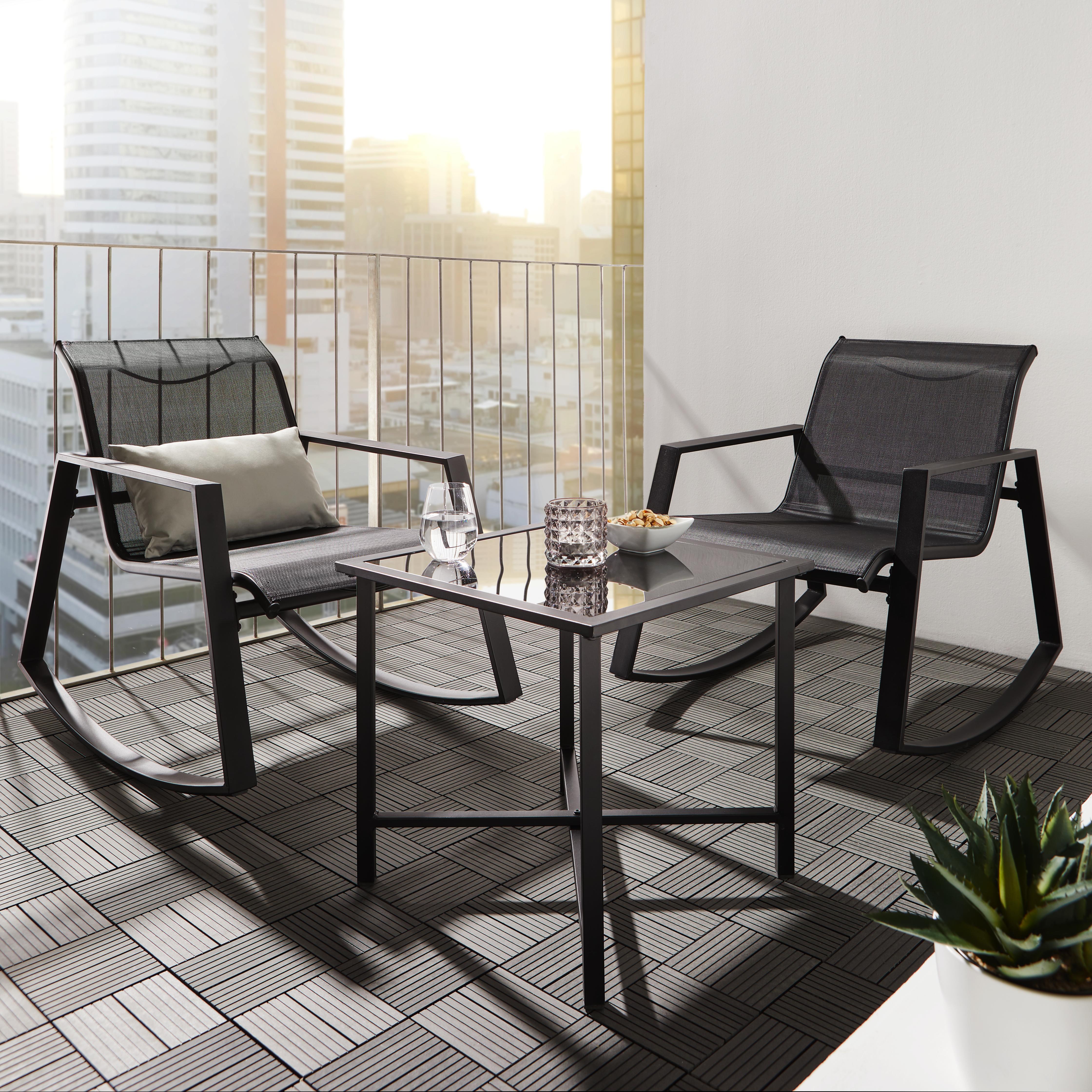 BALKONSET Mandy in schwarz - Schwarz, MODERN, Glas/Textil - Bessagi Garden