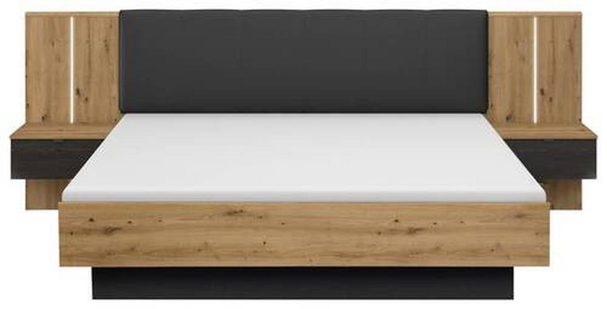 Bettanlage Apollon ca. 180x200 cm Schwarz/Eiche Artisan - Schwarz/Eiche Artisan, MODERN, Holzwerkstoff/Textil (180/200cm) - Rauch Möbel