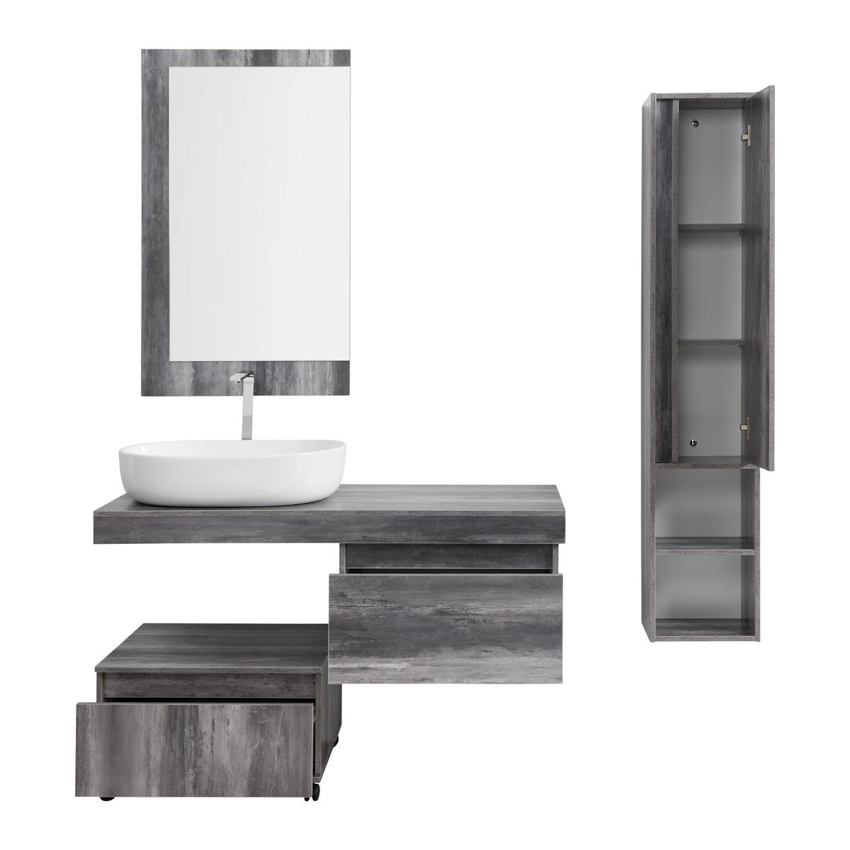 SZAFKA Z UMYWALKĄ JON - kolor naturalny/biały, Modern, materiał drewnopochodny/tworzywo sztuczne - Bessagi Home