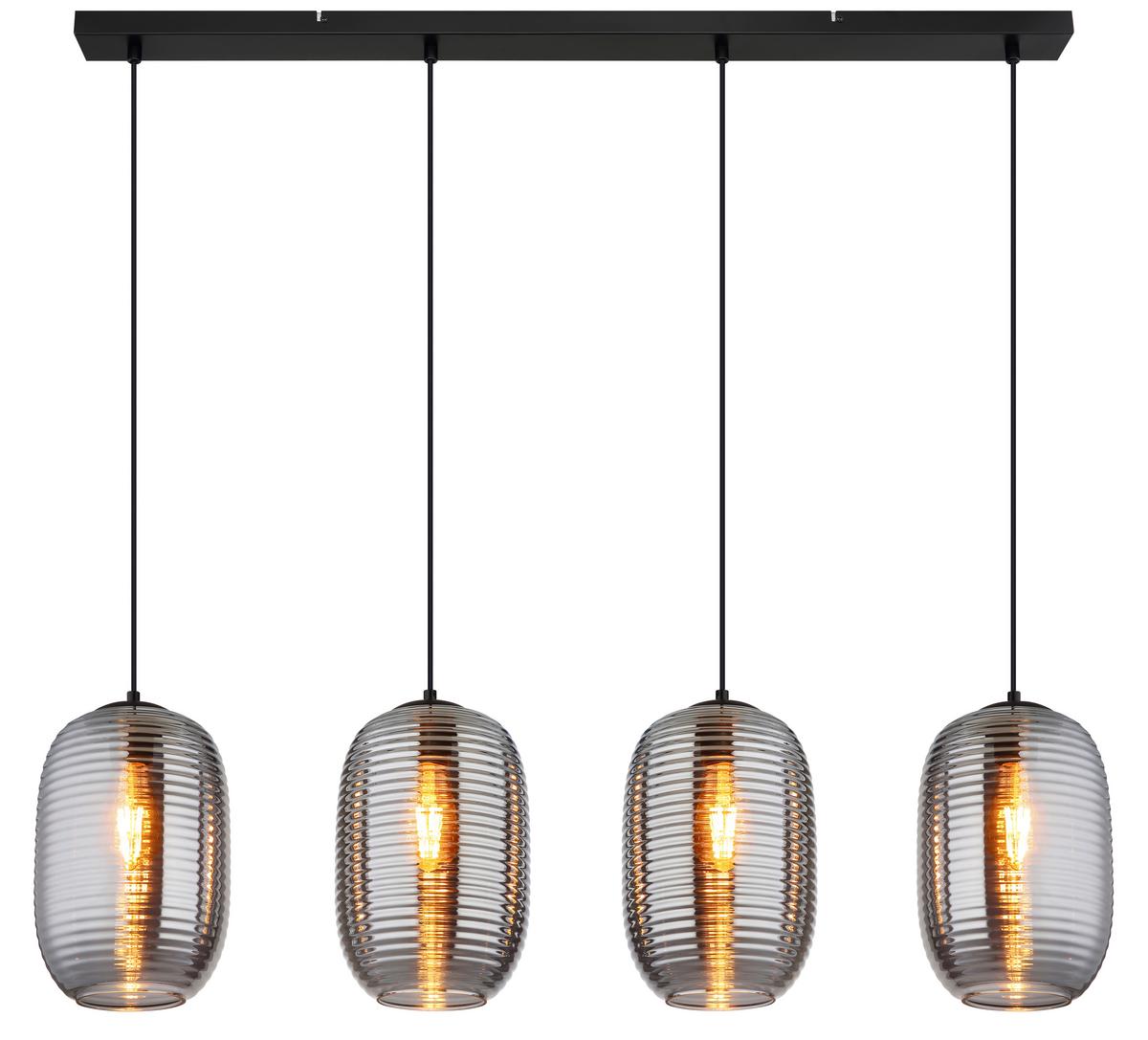 HÄNGELEUCHTE 15794-4H JEFREY - Schwarz/Grau, Basics, Glas/Kunststoff (100/18/120cm) - Globo