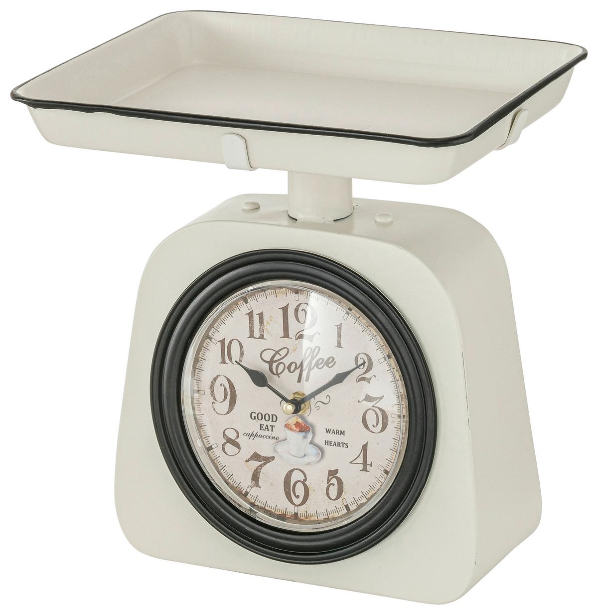 Tischuhr Waage II aus Metall - Weiss, Modern, Metall (28/30/22cm)