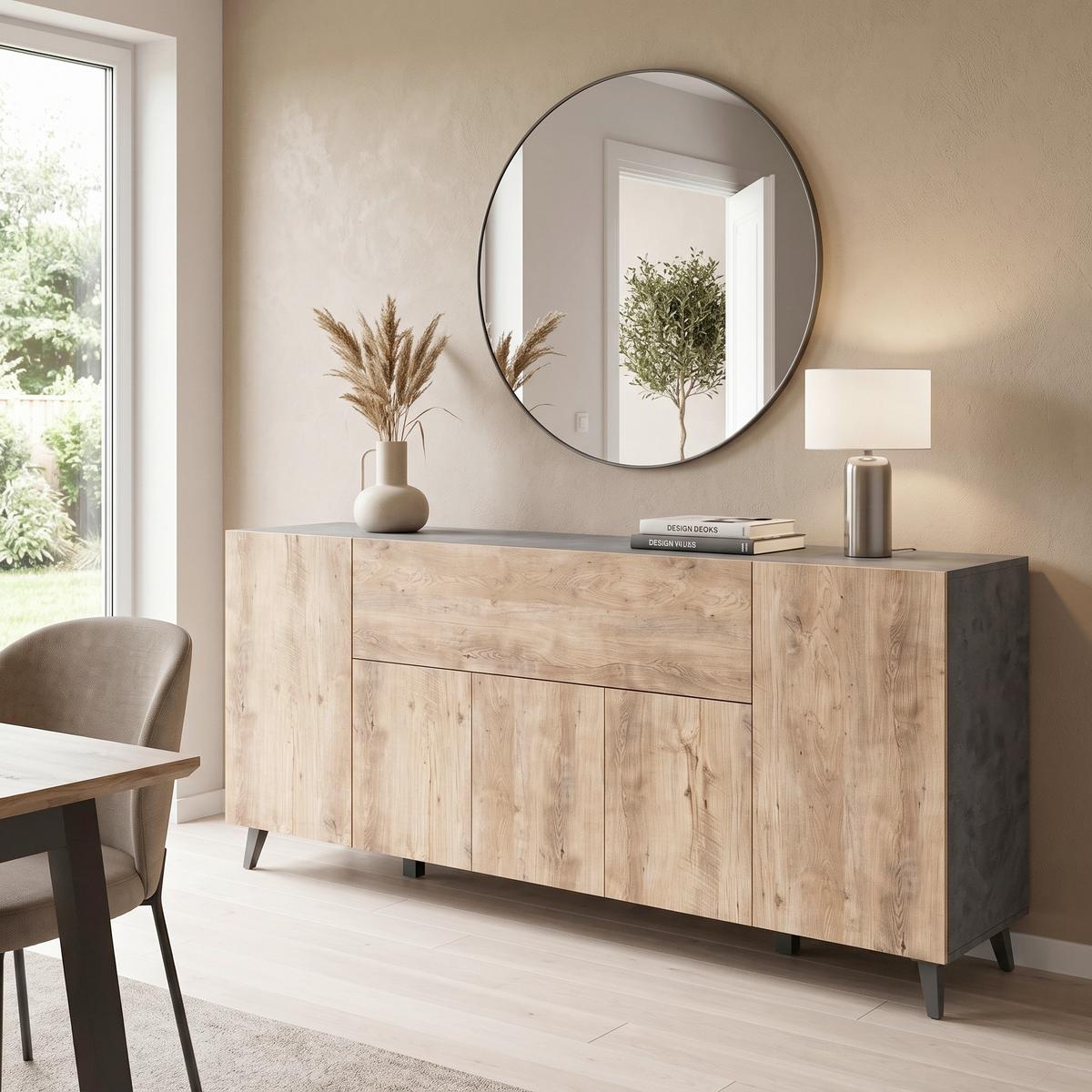 Tálalószekrény Sideboard Phuket 180 - antracit/gesztenyeszínű, Design, faalapú anyag (180/76/37,5cm) - P & B