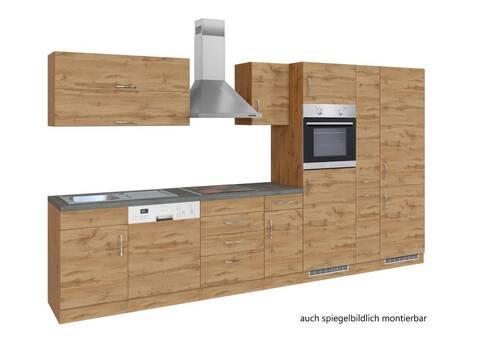 Küchenblock Sorrento mit Geräten ca. 360 cm Eichefarben - Chromfarben/Schieferfarben, MODERN, Holzwerkstoff/Metall (360cm) - Held