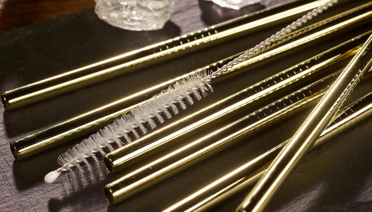 Set Slamic S Krtačko Straw, 6-Delni - zlate barve, Basics, kovina (12cm) - Echtwerk