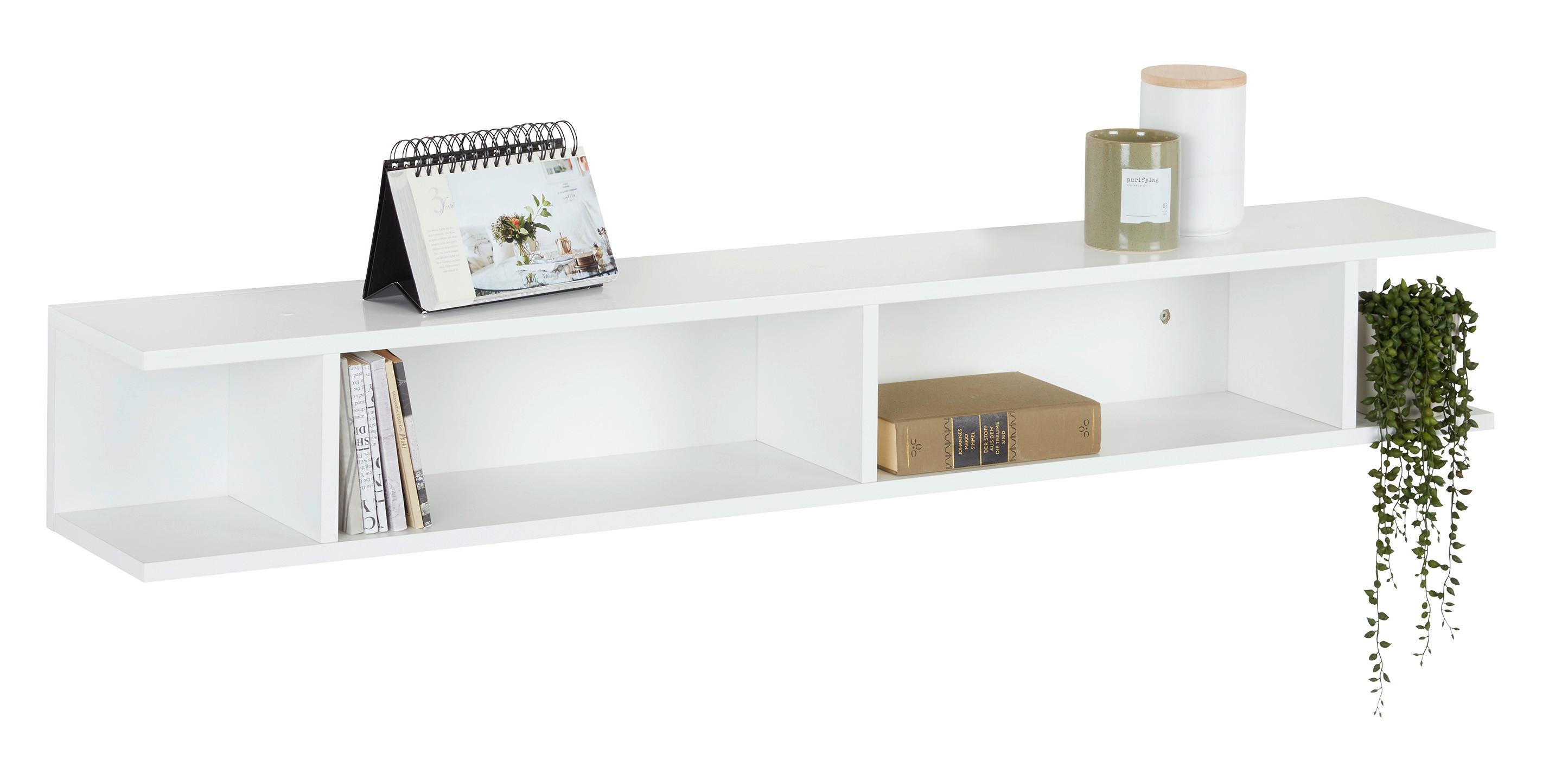 Wandregal Bani in Weiß Hochglanz - Weiß Hochglanz, MODERN, Holzwerkstoff (138/19/21cm) - Mömax