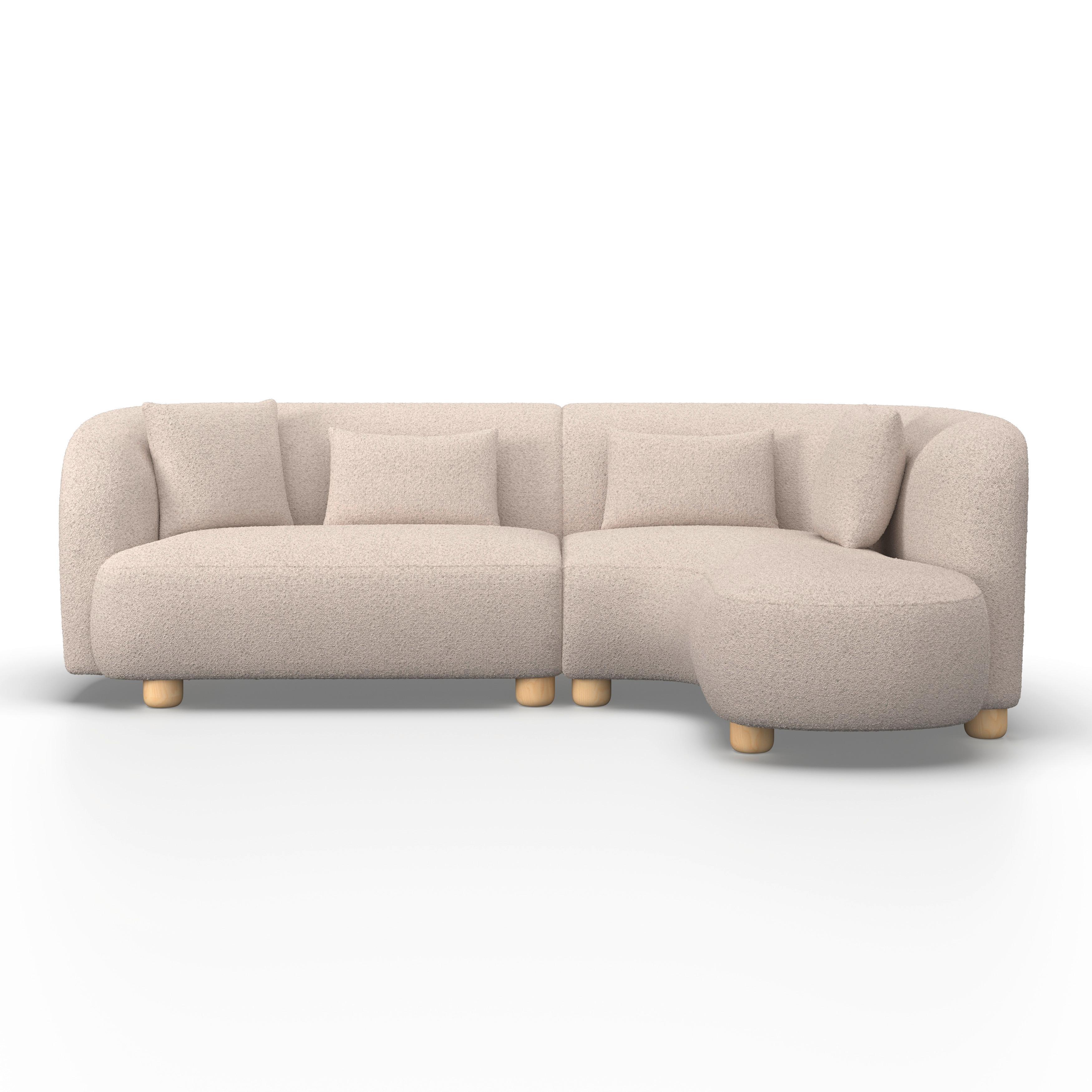 Wohnlandschaft Alba Creme Webstoff - Eichefarben/Creme, MODERN, Holz/Textil (256/78/85/166cm) - Bessagi Home
