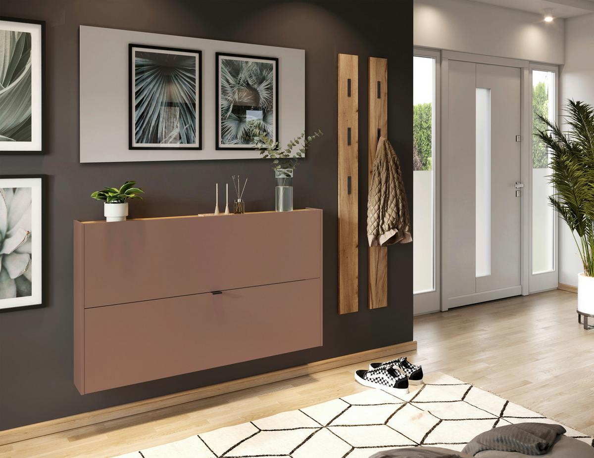 Hängeschuhschrank Ameca Braun/Eichefarben - Eichefarben/Schwarz, MODERN, Holzwerkstoff/Metall (140/83/18cm) - Premium Living