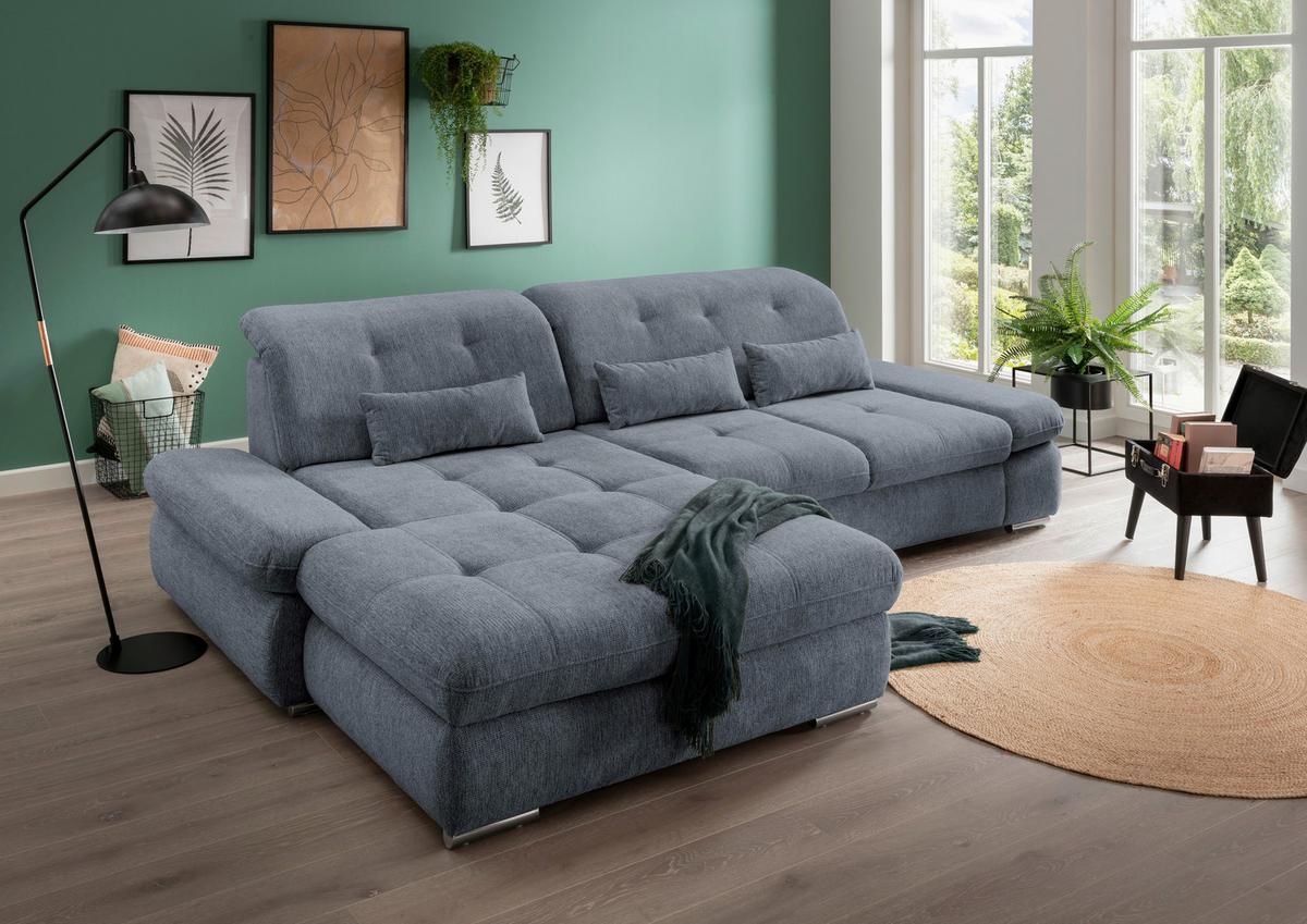 Wohnlandschaft Dalida Hellblau Chenille - Chromfarben/Hellblau, Design, Textil/Metall (196/300cm) - Livetastic