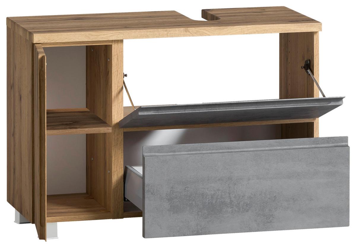Waschbeckenunterschrank Varese ca. 85x56 cm Wotan Eiche - Eiche Wotan/Hellgrau, MODERN, Holzwerkstoff (85/56/35cm) - Held
