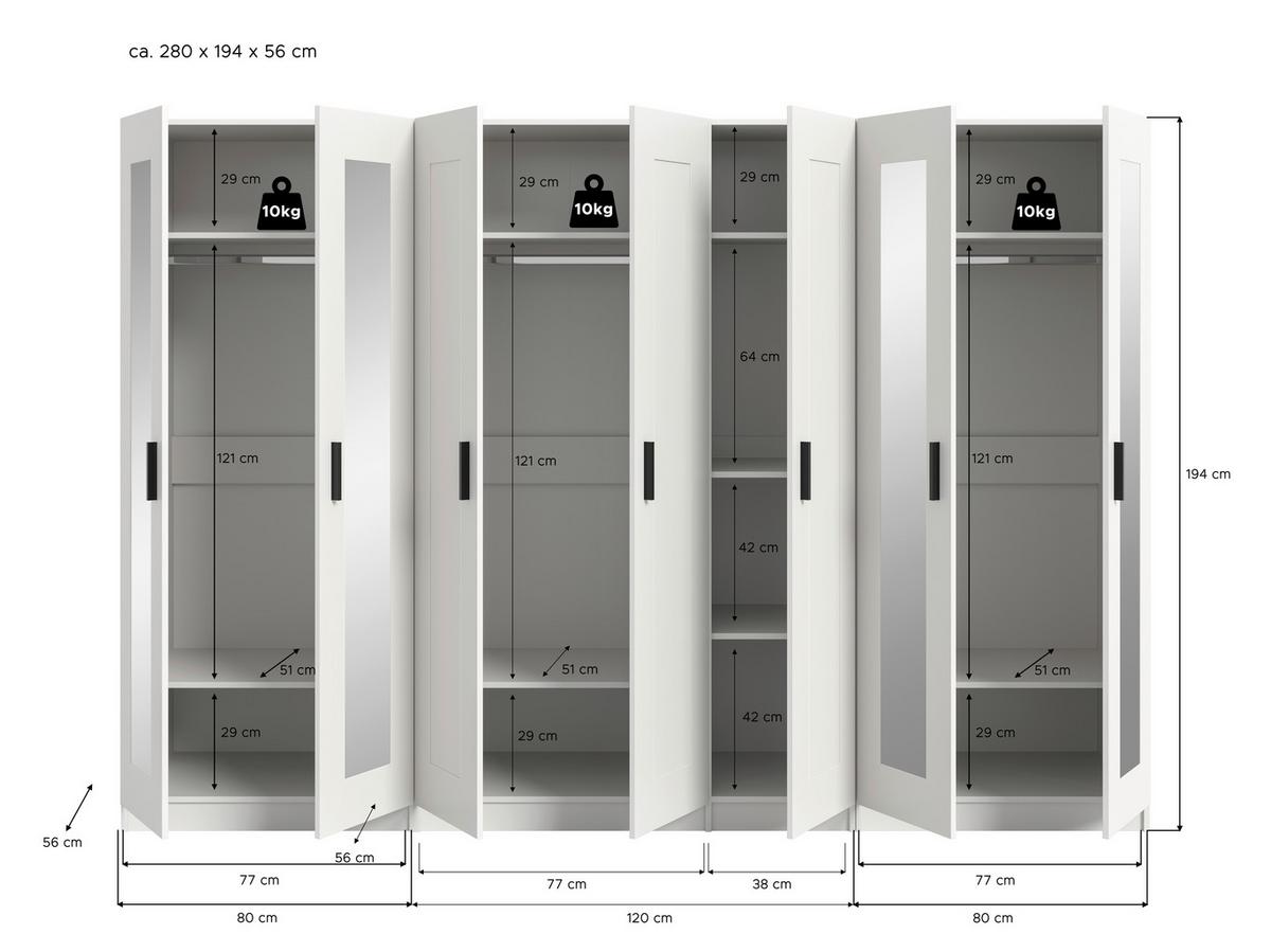 Drehtürenschrank Visby Weiß - Schwarz/Weiß, ROMANTIK / LANDHAUS, Holzwerkstoff/Kunststoff (280/194/56cm) - Livetastic