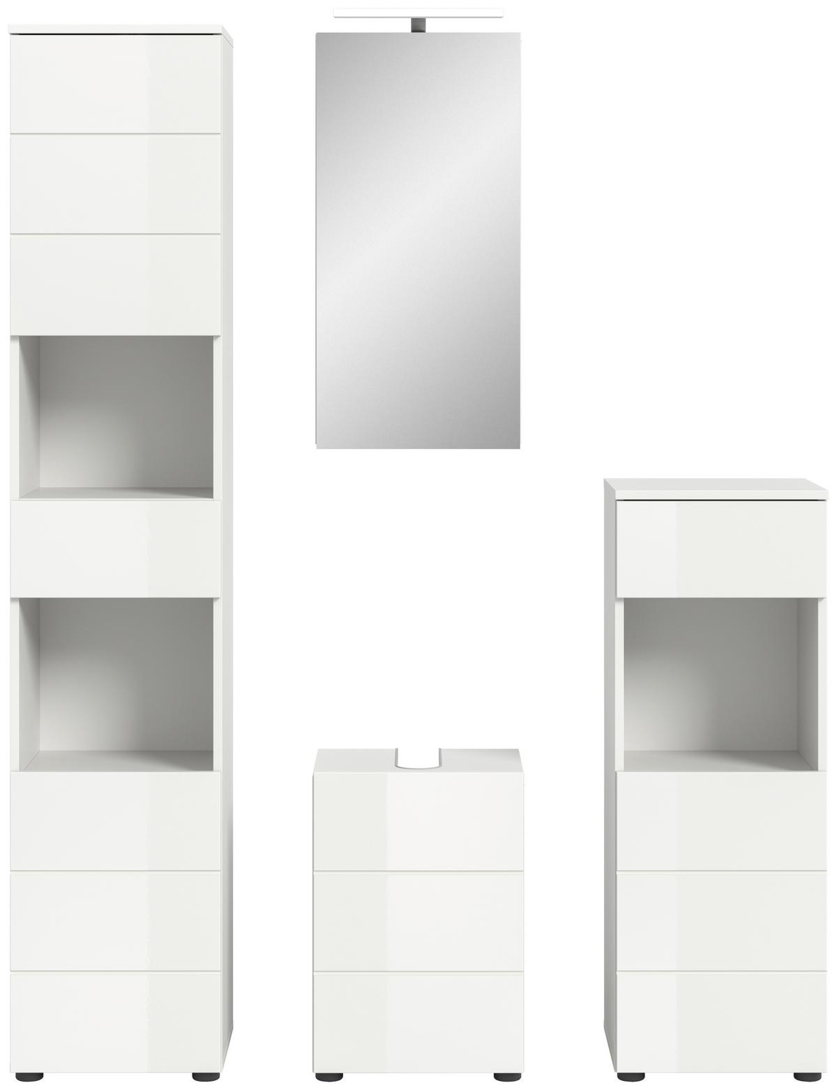 Badezimmer Vira 4-tlg. mit LED ca. 114 cm Weiß - Weiß Hochglanz/Schwarz, MODERN, Holzwerkstoff/Kunststoff (114cm) - MID.YOU