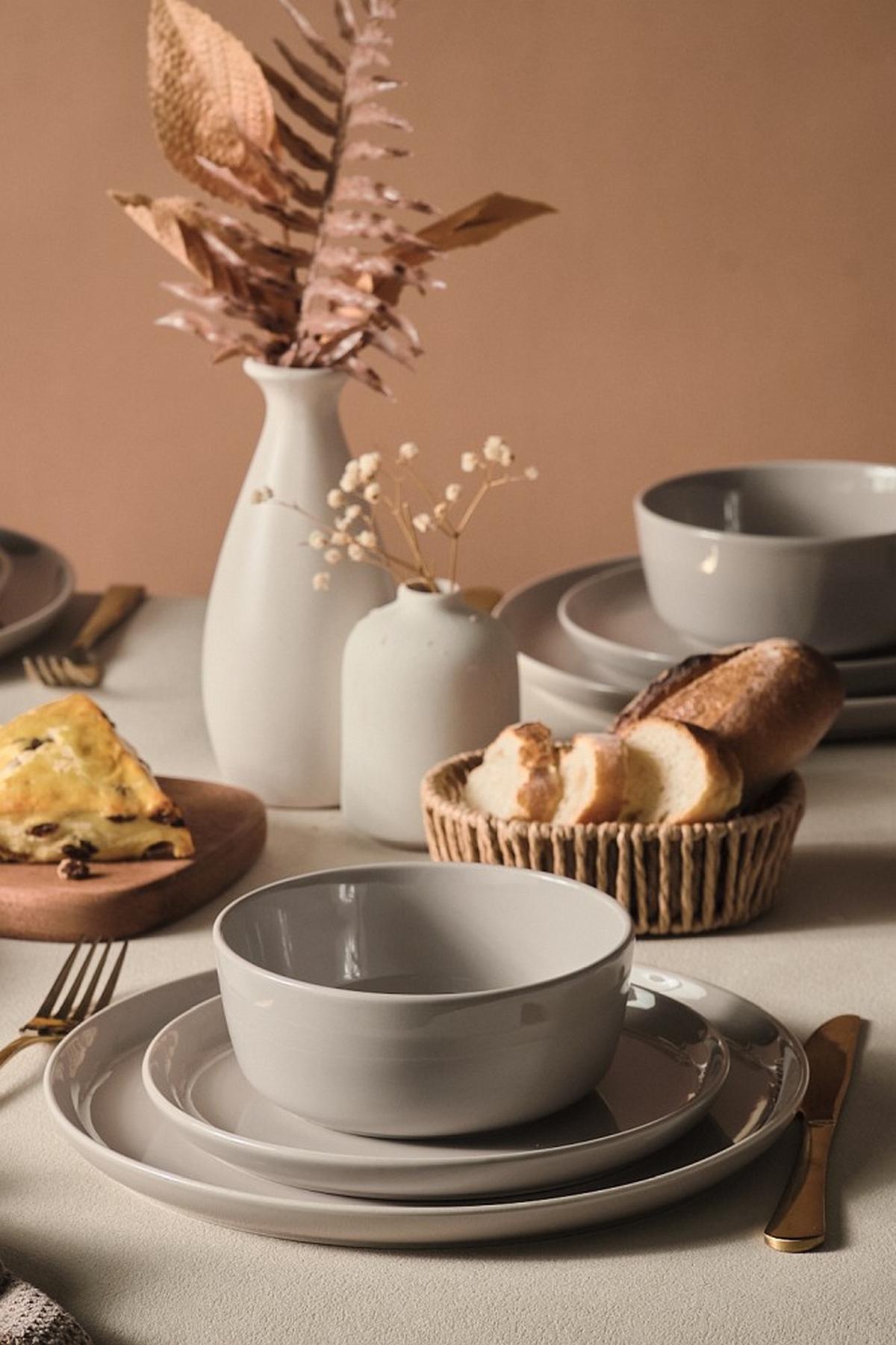 SERWIS OBIADOWO-ŚNIADANIOWY COLORI GRIGIO - szary, Trend, ceramika - Novel