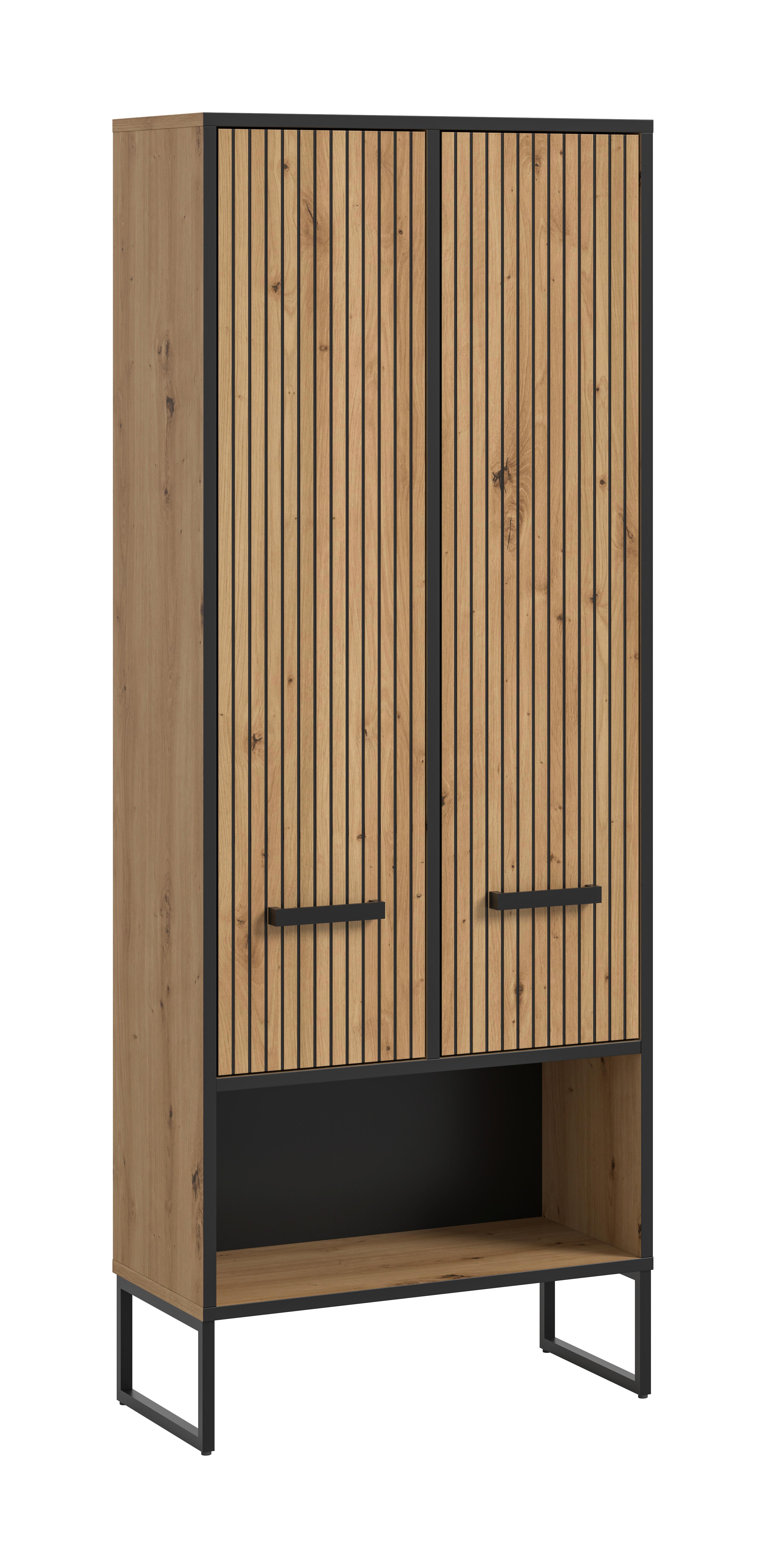 Hochschrank Bagno Eiche Artisan/Schwarz - Schwarz/Eiche Artisan, Trend, Holzwerkstoff/Kunststoff (59/159/32cm) - MID.YOU