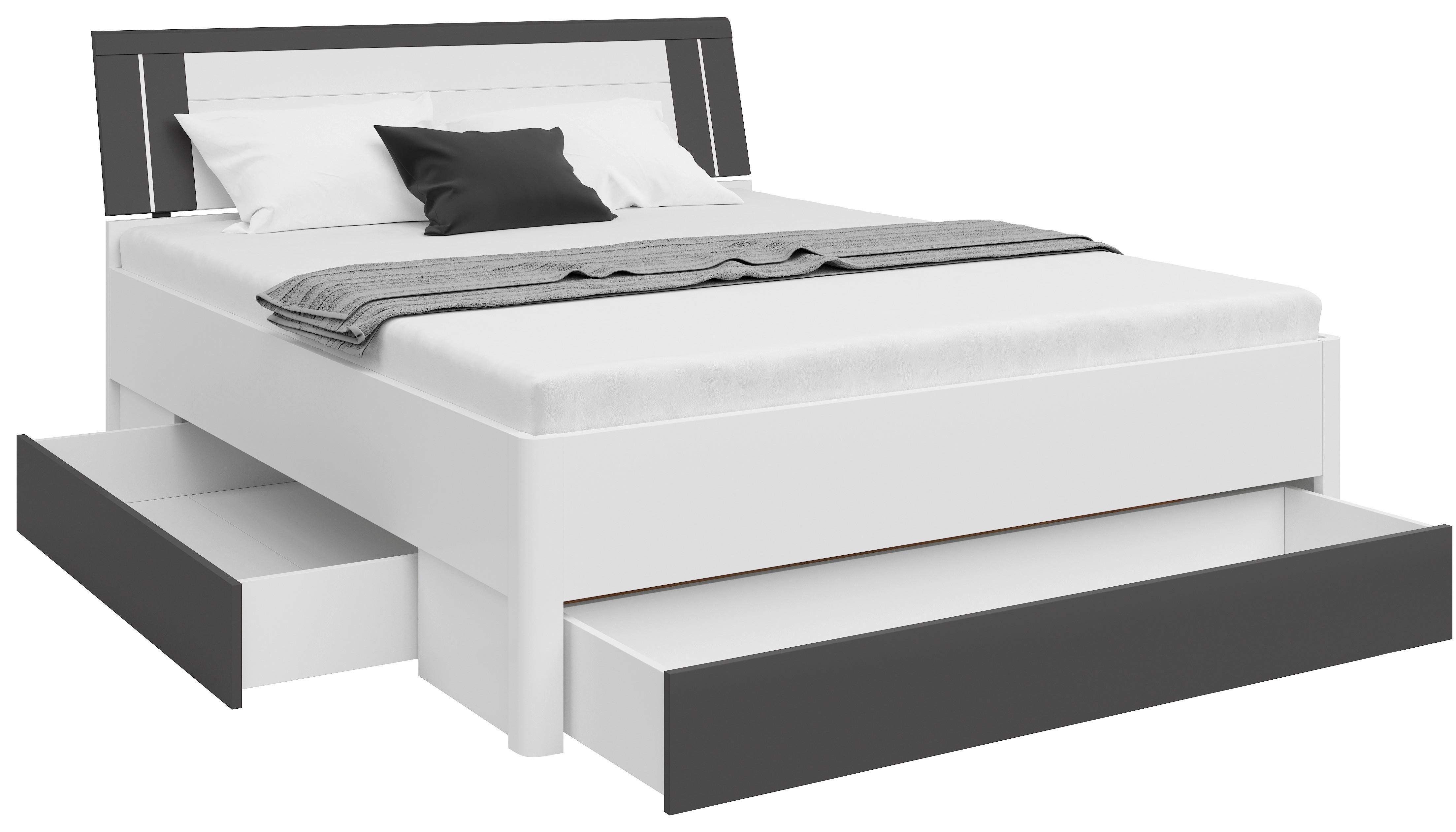 PAT CU SPAțIU DE DEPOZITARE SATURN 160 - alb/grafit, Konventionell, material pe bază de lemn (160/200cm)