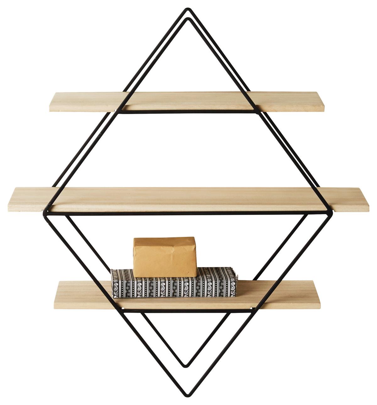 Falipolc Fekete Váz 3 Polclap Cantella - natúr színű/fekete, Modern, fa/fém (56/61/15cm) - Mömax