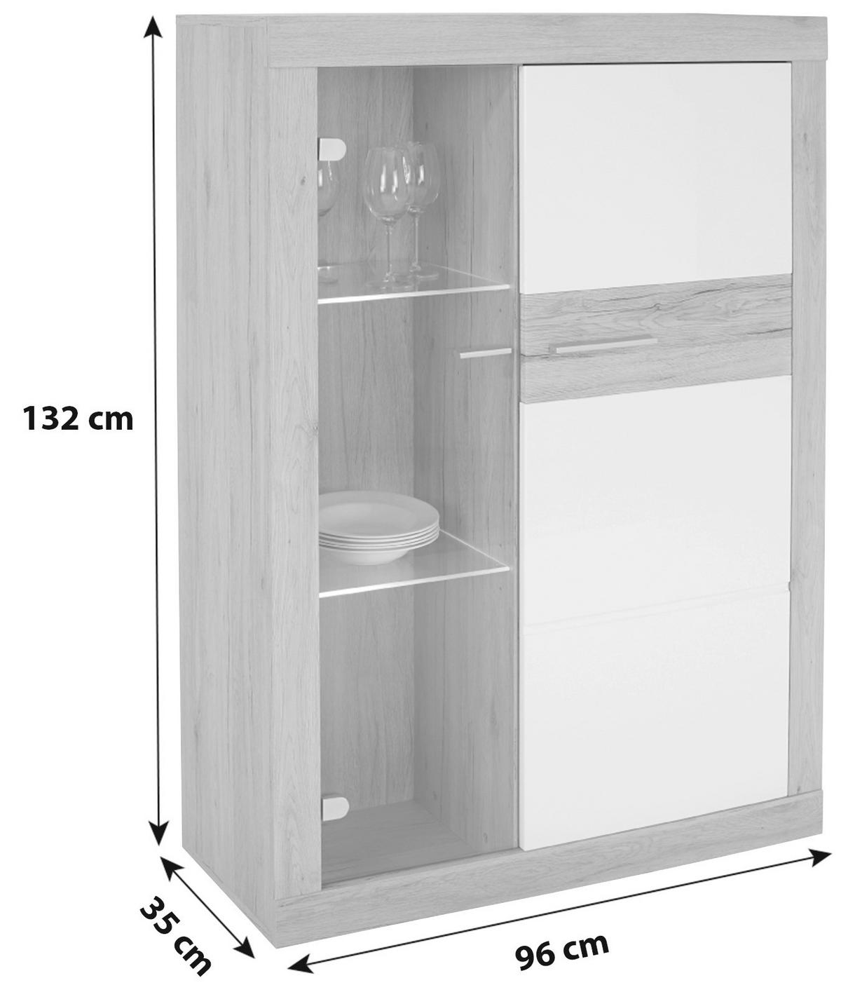 Vitrină Malta - alb/gri, Modern, material pe bază de lemn (96/132/35cm) - Modern Living
