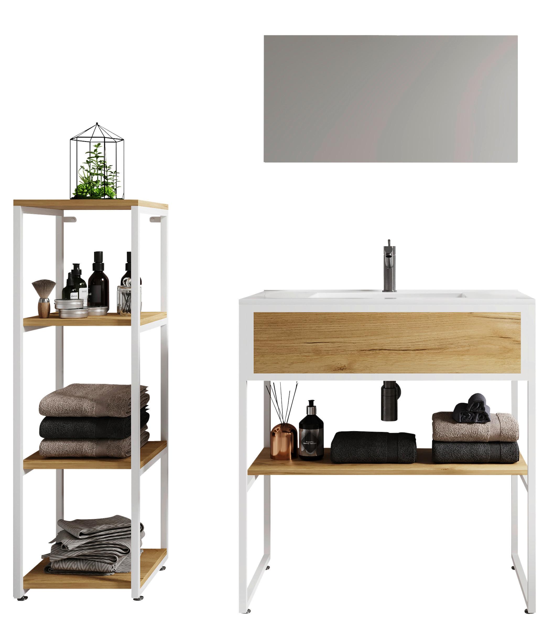 Kopalnica Bitila 80, Bela, Barva Hrasta, 4-Delno - črna/bela, Moderno, kovina/umetna masa (115cm) - MID.YOU