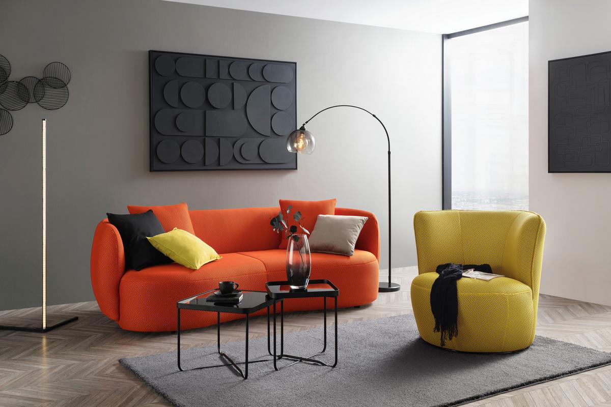 Bigsofa Leonas Mesh Orange, inkl. 2 Kissen - Schwarz/Orange, MODERN, Kunststoff/Textil (235/72/110cm) - Mömax
