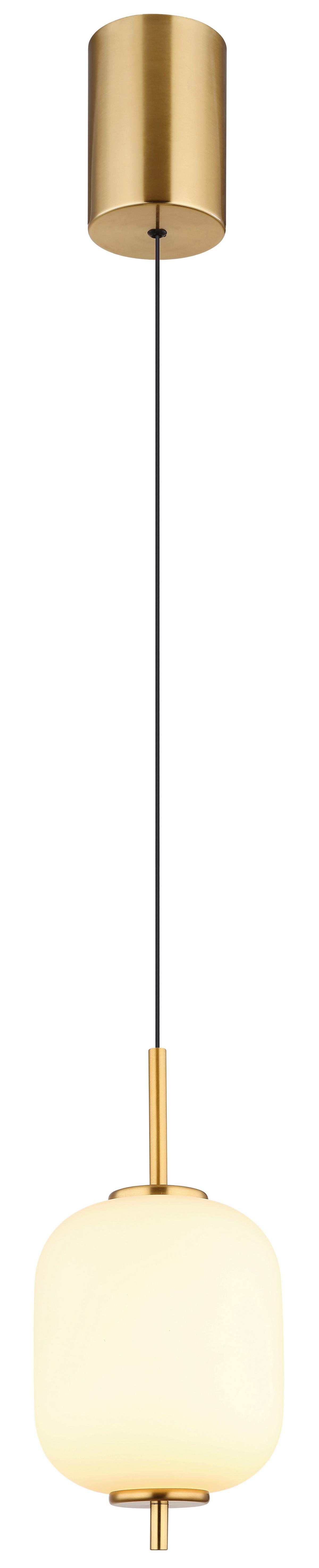 LED-Hängeleuchte Ewald Opal/Schwarz/Messing max. 7 W - Messingfarben/Opal, KONVENTIONELL, Glas/Kunststoff (13,5/220cm) - Globo