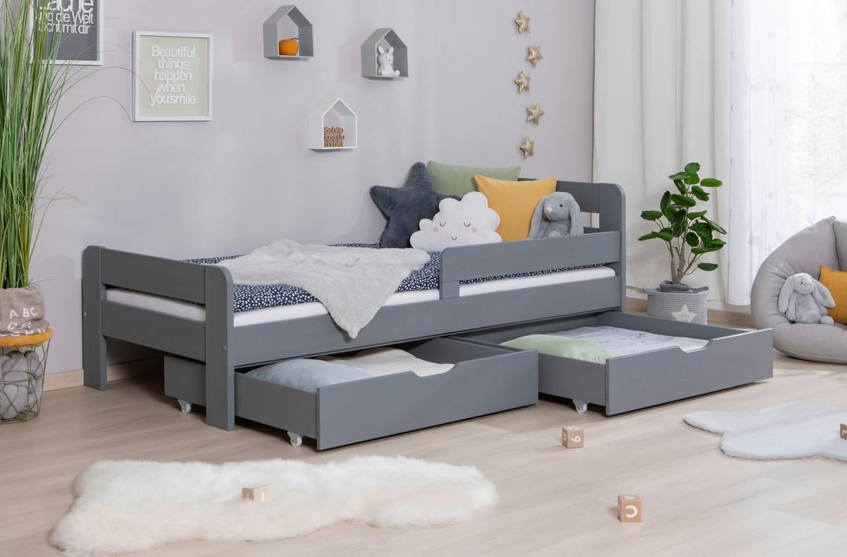 Bett Bennet mit Schubkasten ca. 90x200 cm Hellgrau - Hellgrau/Naturfarben, MODERN, Holz/Textil (90/200cm) - MID.YOU