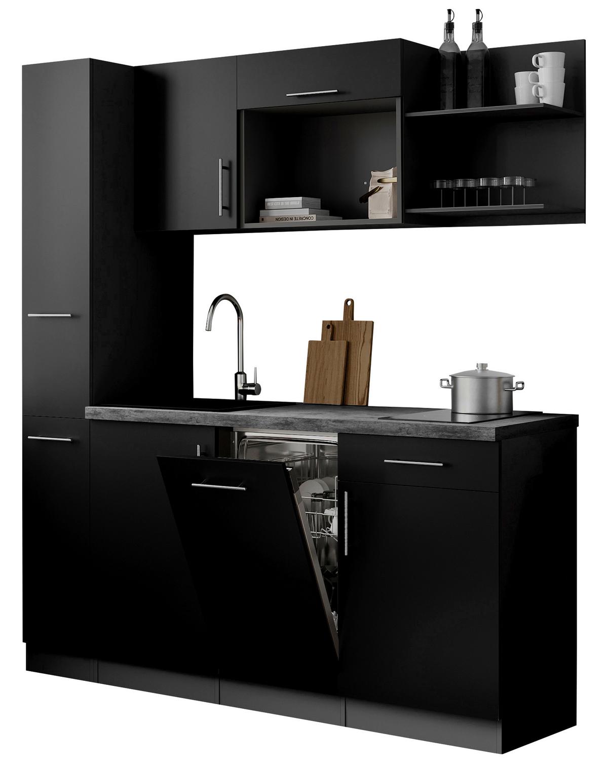 Küchenblock Oliver m. Geräten Schwarz - Schwarz/Grau, Trend, Holzwerkstoff/Metall (175cm) - Respekta