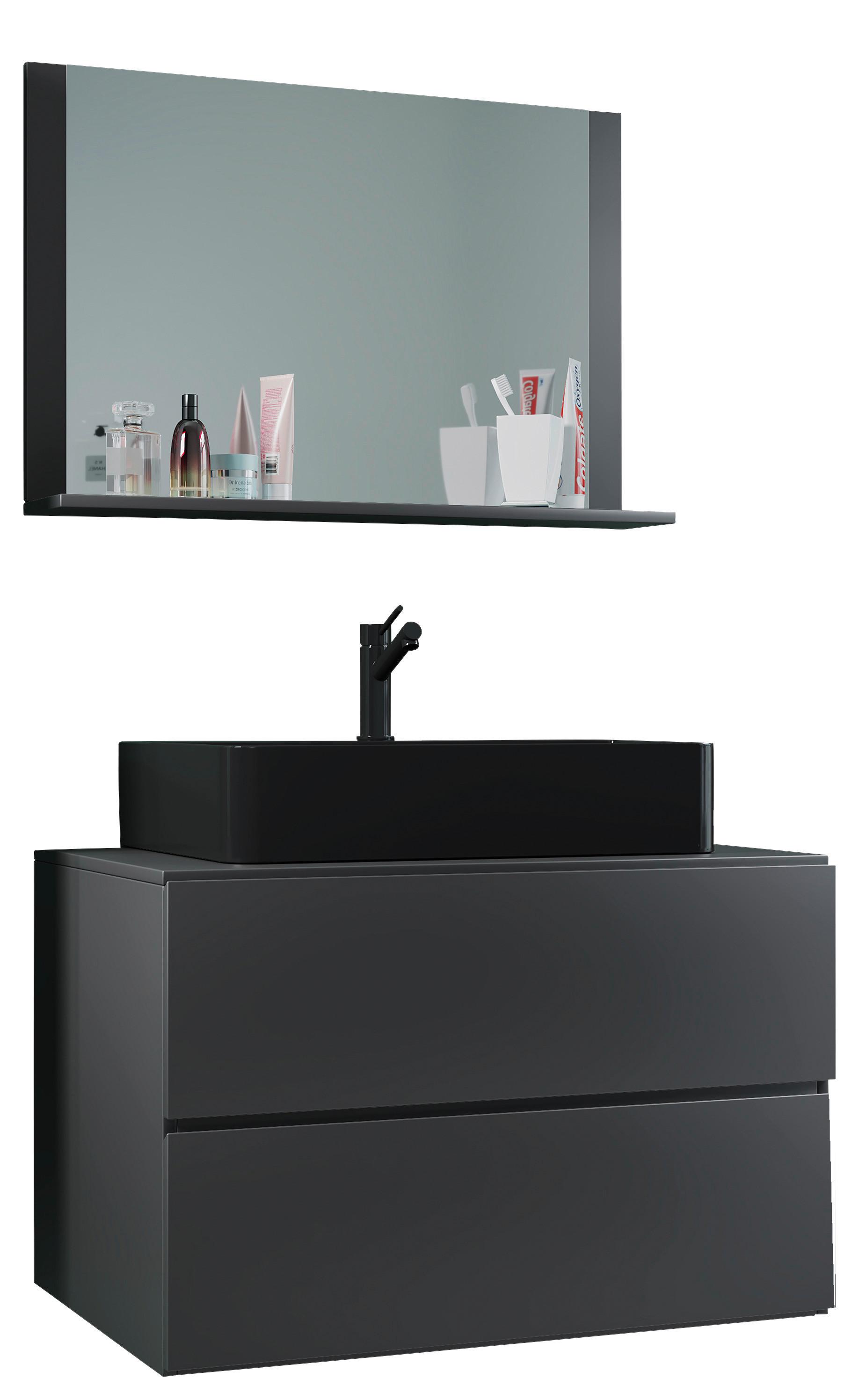 Kopalnica Lendas M, Antracit - črna/antracit, Moderno, steklo/leseni material (81cm) - MID.YOU