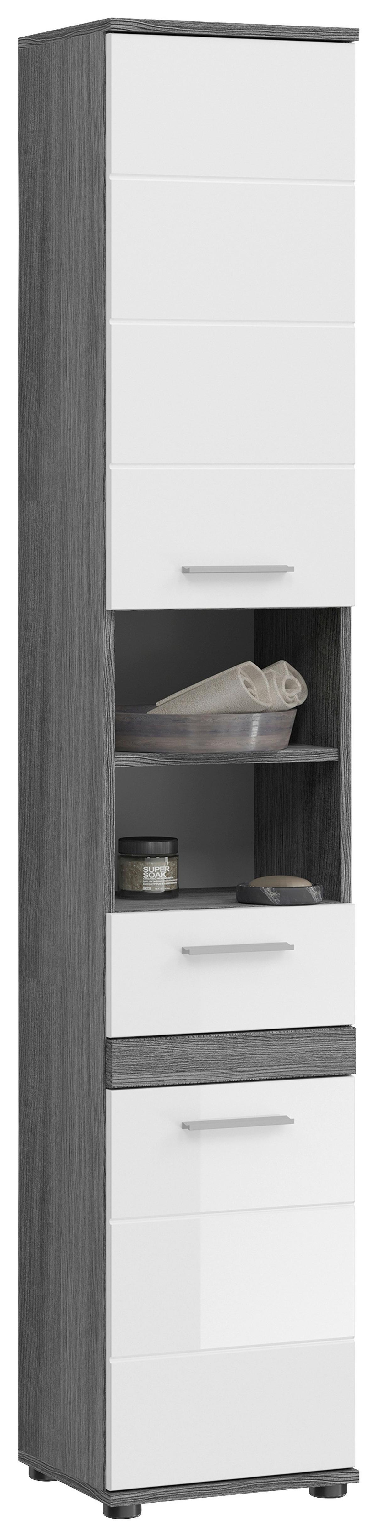 Badezimmer-Set BLAKE 5-teilig, Weiß Hochglanz - Weiß Hochglanz/Silberfarben, MODERN, Glas/Holzwerkstoff (150cm) - MID.YOU