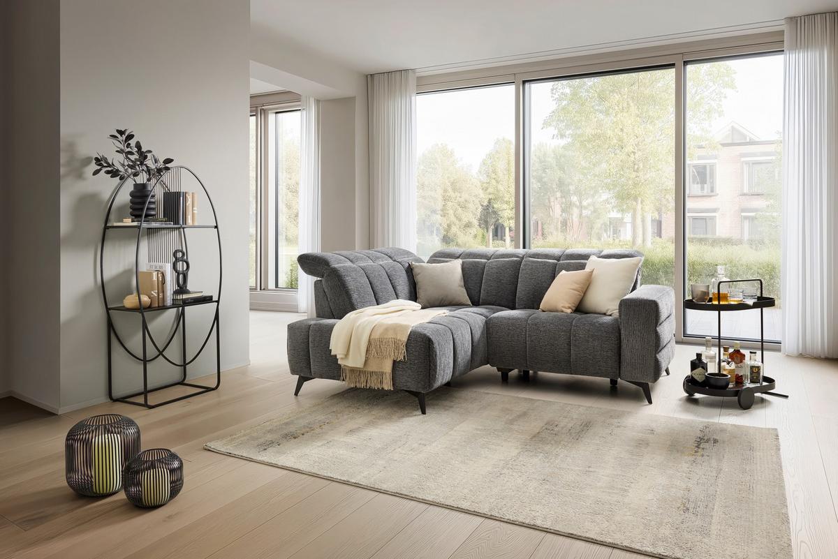 Wohnlandschaft Paris Dunkelgrau ca. 215x85x182cm - Dunkelgrau/Schwarz, KONVENTIONELL, Holz/Textil (215/85/182cm) - Mömax