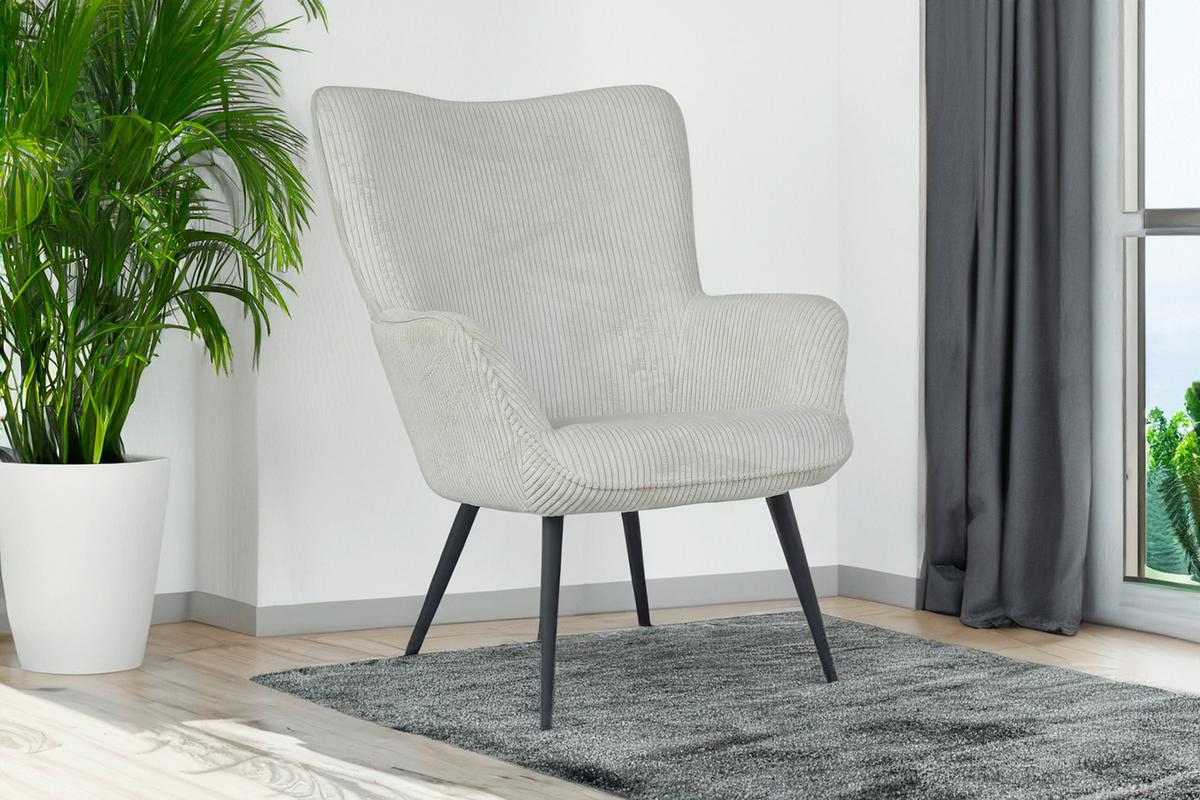 Sessel Uta Elfenbein Cord - Elfenbein/Schwarz, Basics, Textil/Metall (72/97/80cm) - MID.YOU