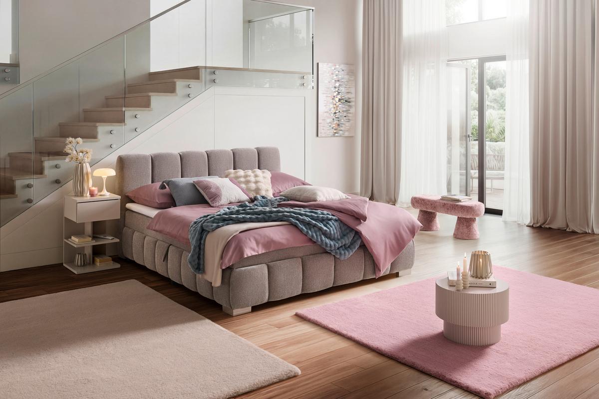 Boxbett Elaris Graubraun ca. 160x200cm - Chromfarben/Graubraun, KONVENTIONELL, Kunststoff/Textil (160/200cm) - Mömax