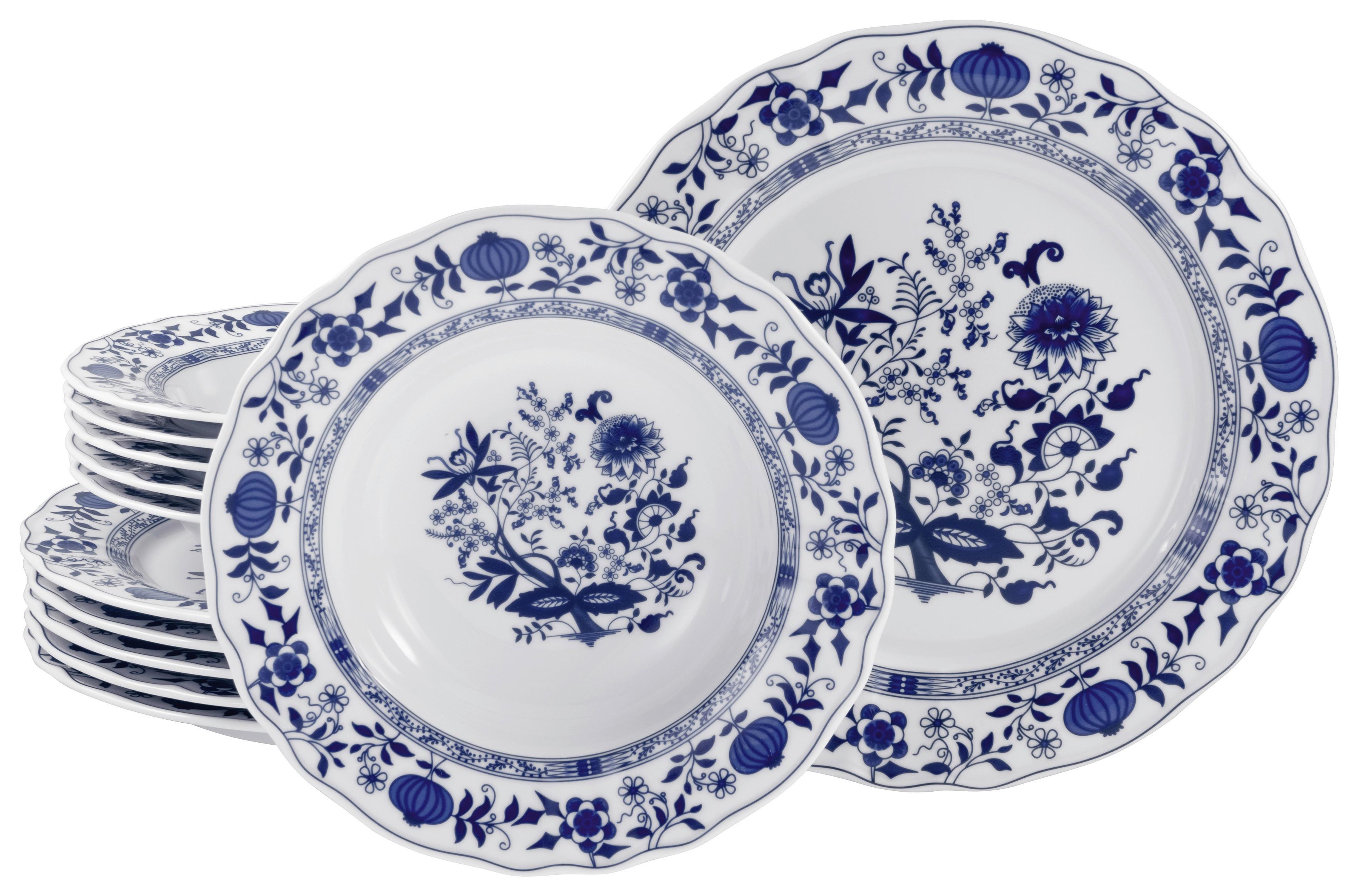 Étkészlet Flora Zwiebelmuster - kék/fehér, Design, kerámia - Creatable