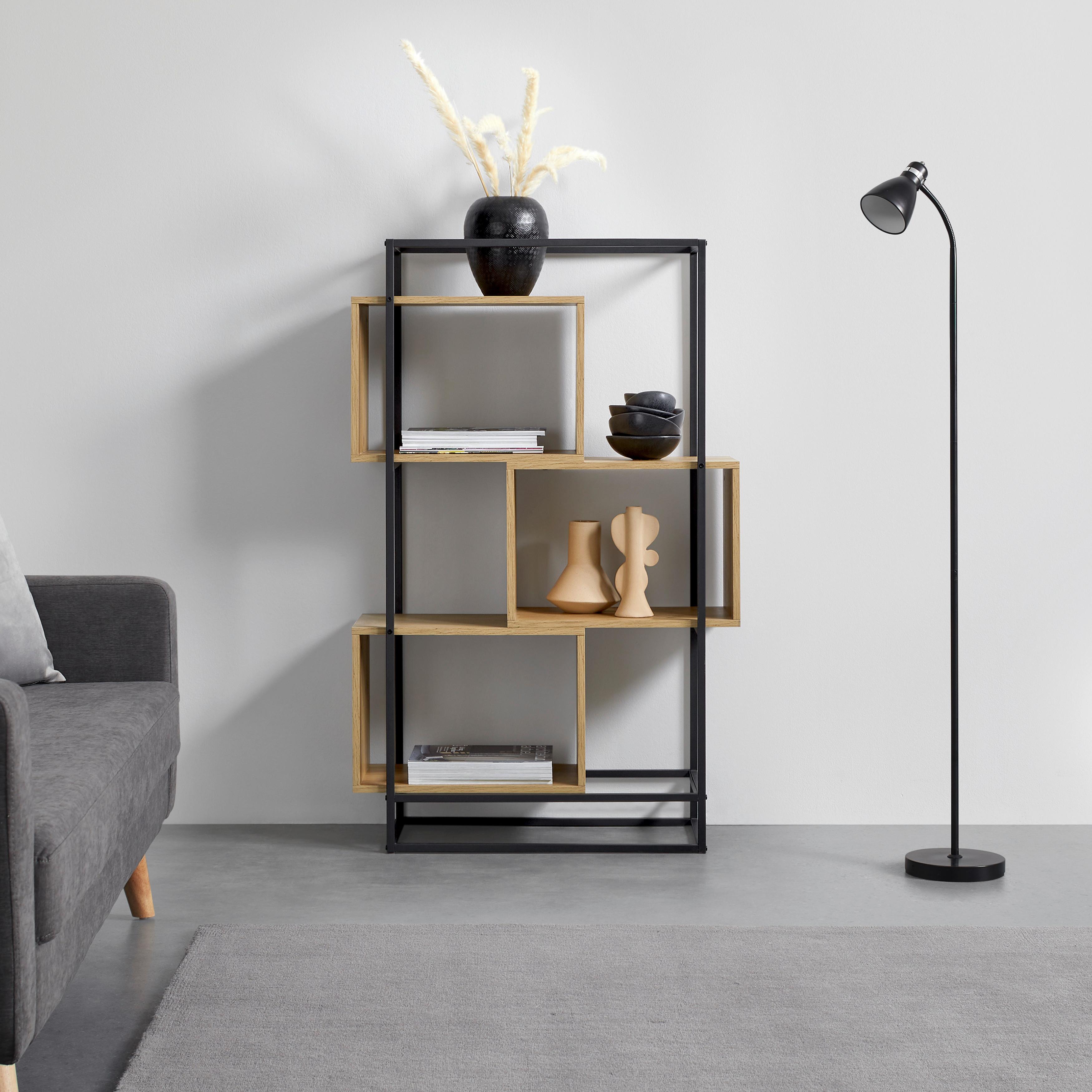 HYLLA ADRIAN -EXKLUSIV- - svart/naturfärgad, Modern, metall/trämaterial (80/126/33,2cm) - Mömax