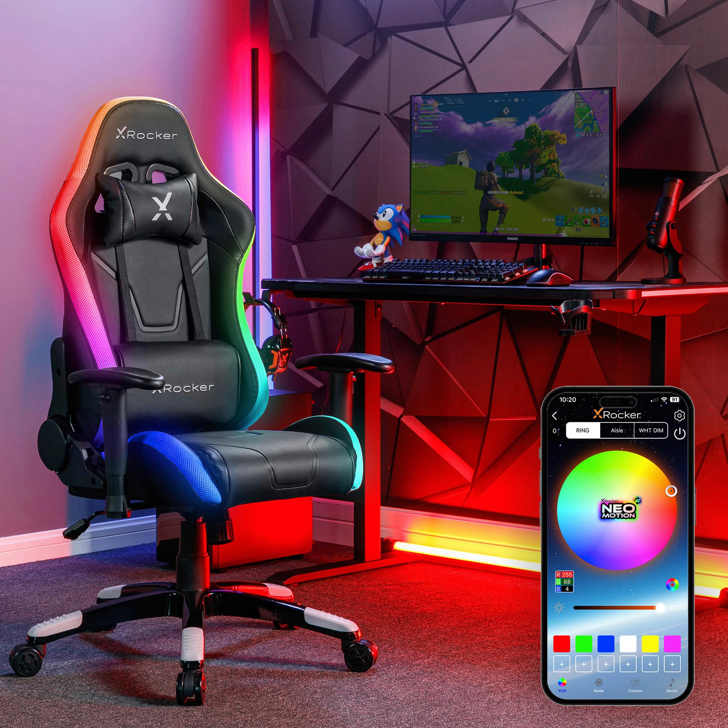 Gamingstuhl Agility Compact ca. 55x113 cm Schwarz m. LED - Schwarz, MODERN, Kunststoff/Textil (55/113/62,5cm) - X Rocker