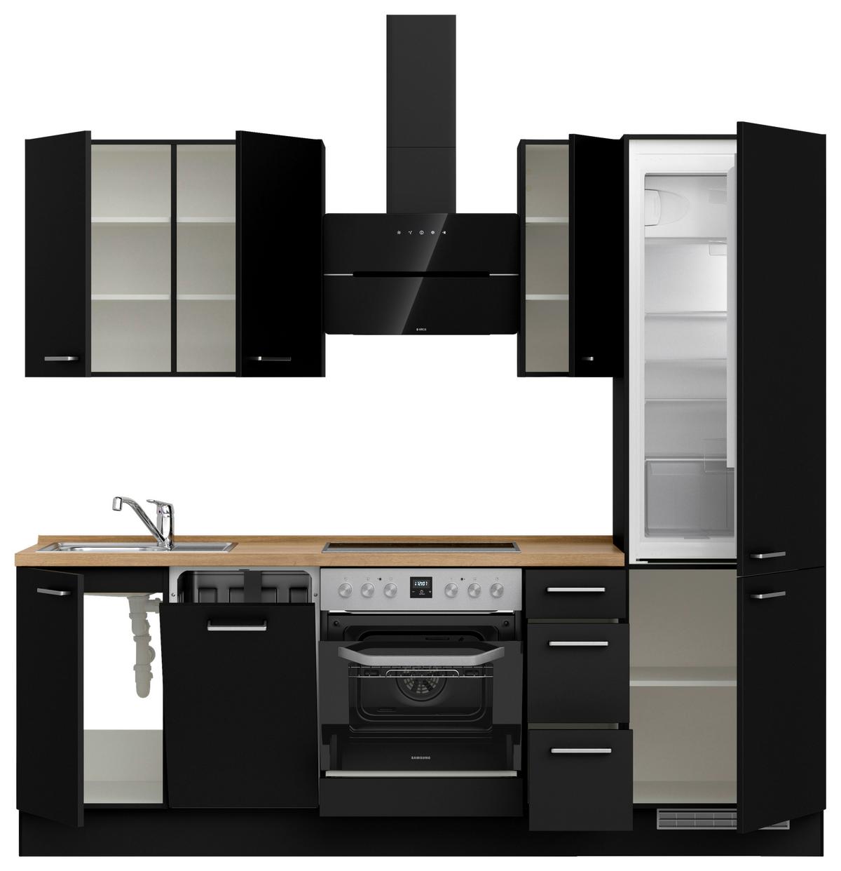 Küchenblock Touch High m. Geräten Schwarz - Edelstahlfarben/Eichefarben, MODERN, Holzwerkstoff/Metall (240cm) - Nobilia