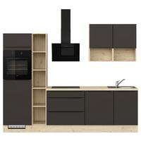 Küchenblock IBZ mit Geräten ca. 280 cm Braun - Eichefarben/Schwarz, Design, Holzwerkstoff/Metall (280cm) - Impuls