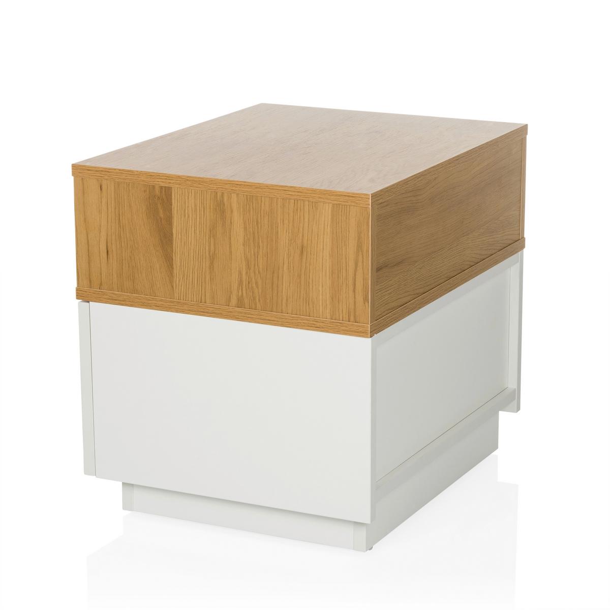 Mizica Melmo, Bela, Barva Hrasta - barve hrasta/bela, Moderno, umetna masa/leseni material (50/45/40cm) - MID.YOU