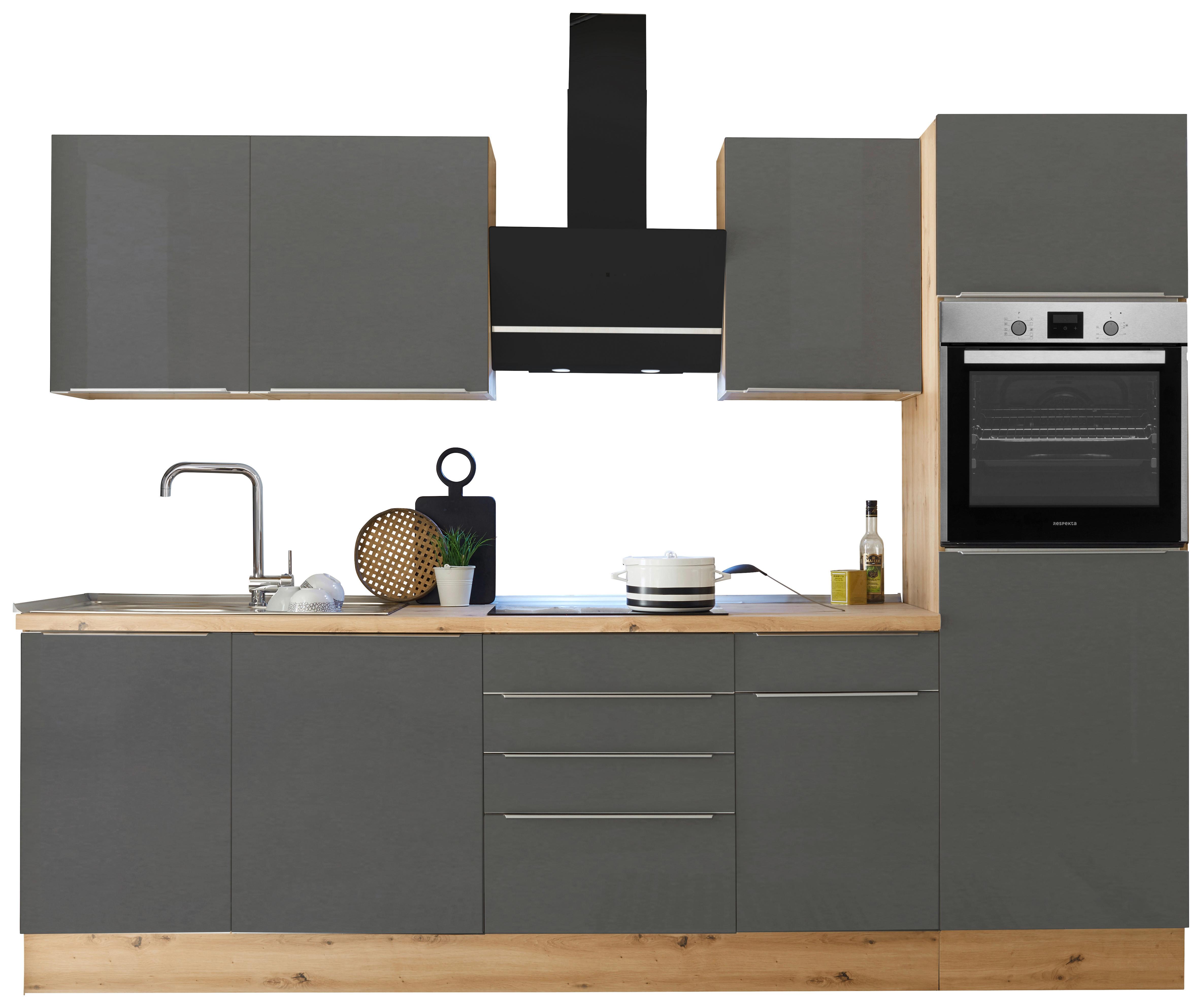 Küchenblock Marleen m. Geräten Grau B: ca. 280 cm - Anthrazit/Alufarben, LIFESTYLE, Holzwerkstoff/Kunststoff (280/211/60cm) - Respekta
