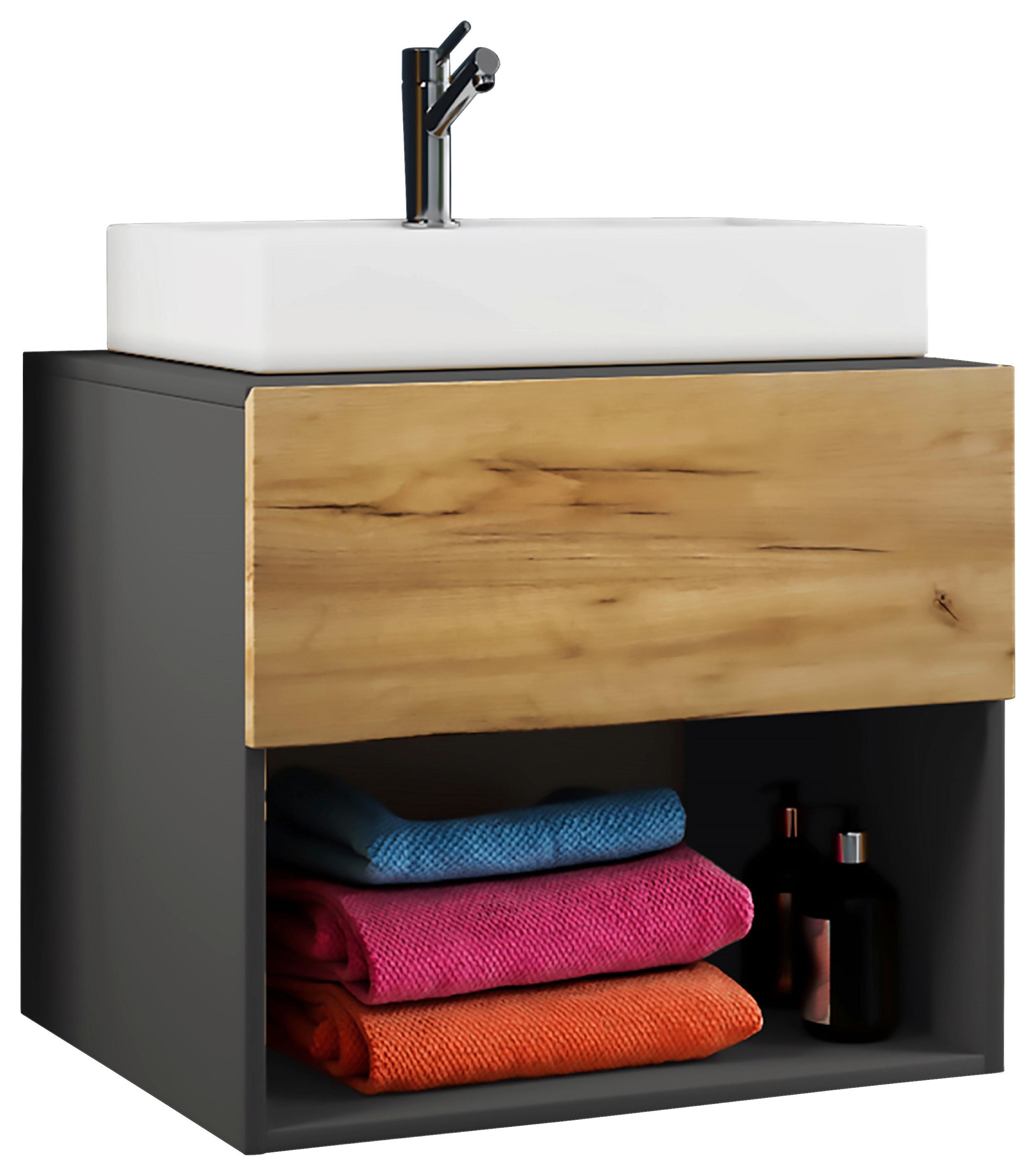 Waschtischkombi Lendas 2-tlg. ca. 60 cm Anthr./Honigeiche - Honigeiche/Eichefarben, MODERN, Keramik/Holzwerkstoff (60cm) - MID.YOU