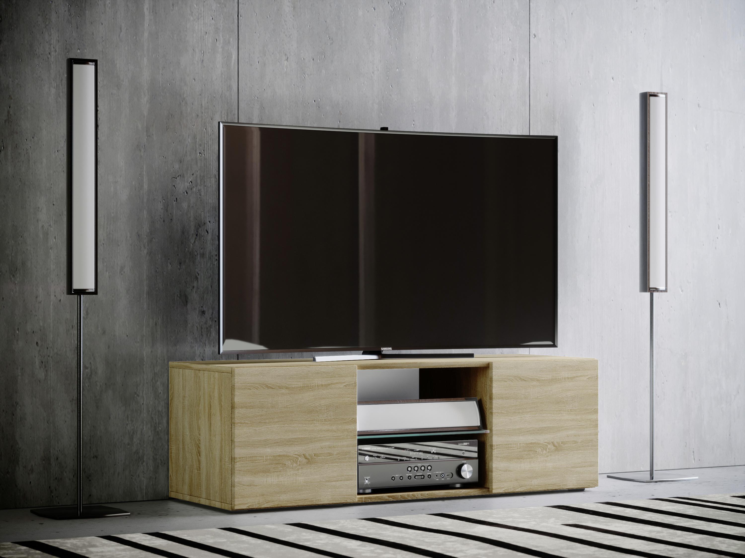 TV-Element in Sonoma Eiche 'Lowina 115' - Schwarz/Sonoma Eiche, KONVENTIONELL, Holzwerkstoff/Kunststoff (115/40/36cm) - MID.YOU