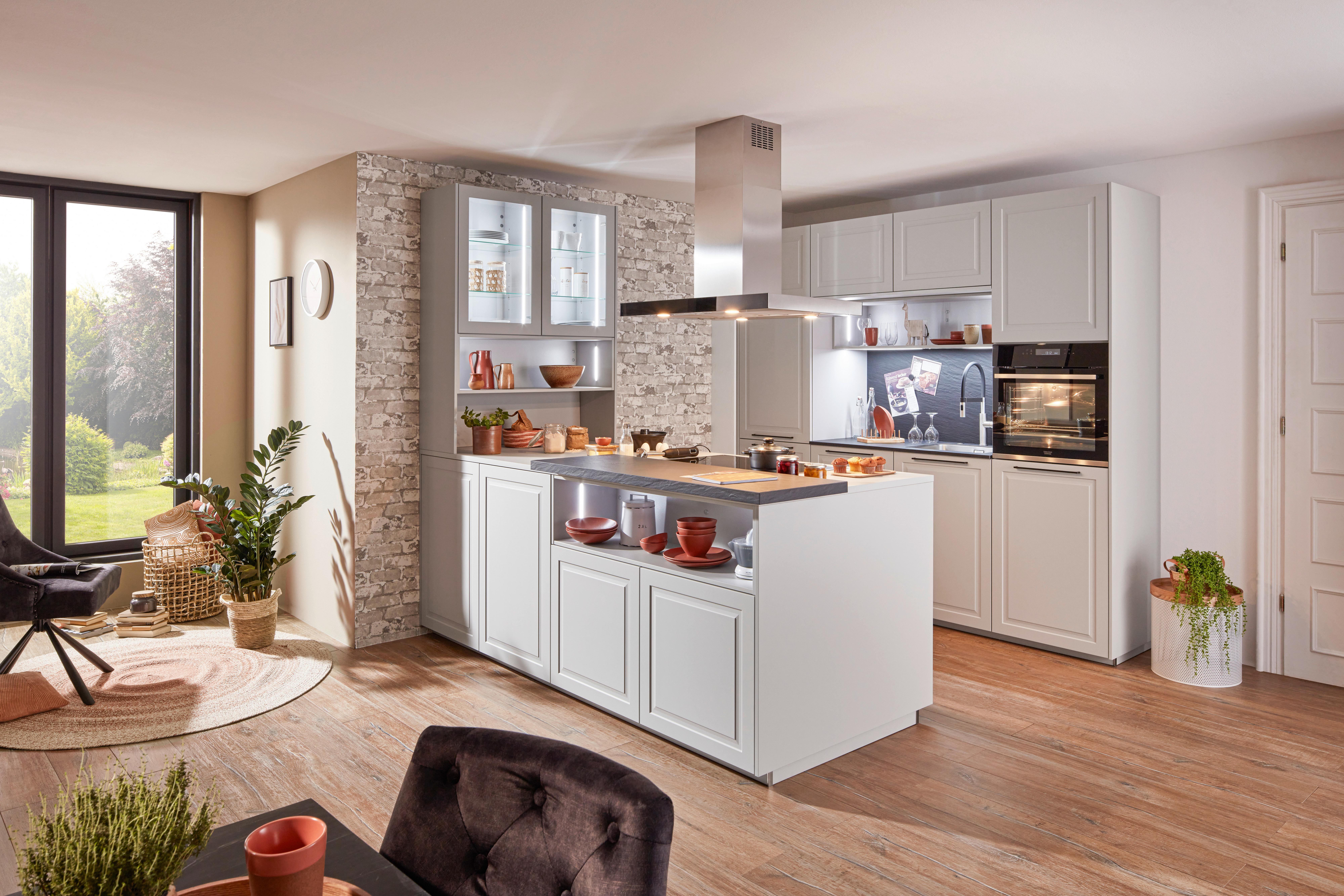 Einbauküche Porto Platingrau - Platinfarben/Grau, ROMANTIK / LANDHAUS, Holzwerkstoff (243/243cm) - Nolte Küchen